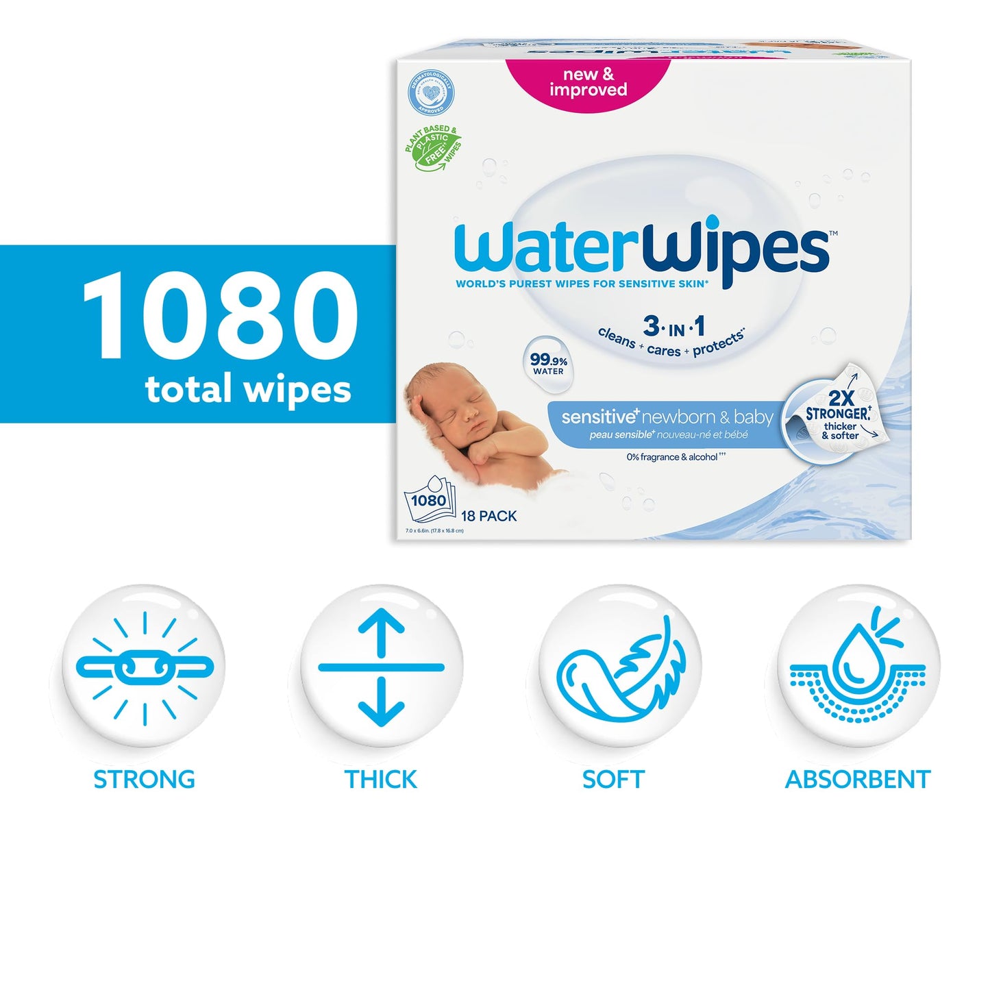 WaterWipes Original Baby Wipes, 720 Count (12 Packs), 99.9% Water, 3-In-1 Cleans, Cares, Protects, Unscented, Packaging May Vary