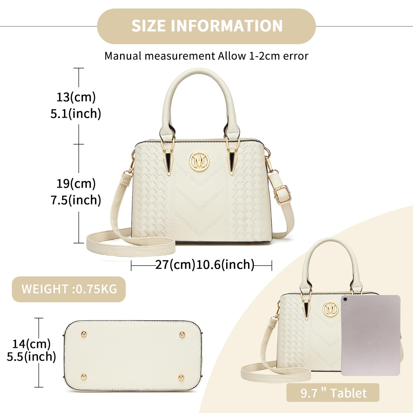 Miss Lulu Handbag for Women, Woven and Chevron Pattern, M Logo on The Front, Top Handle or Shoulder Bag