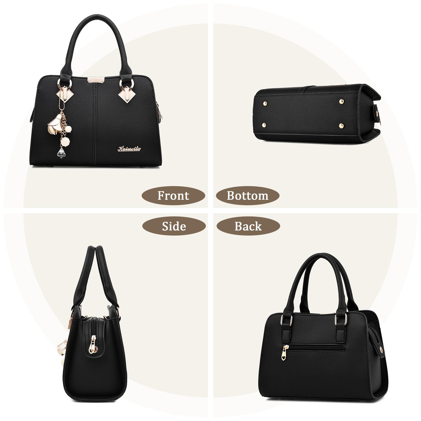 FORRICA Handbags for Women Elegant Pendant Ladies Shoulder Bags Top Handle Crossbody Bag PU Leather for Shopping Work Dating Black B