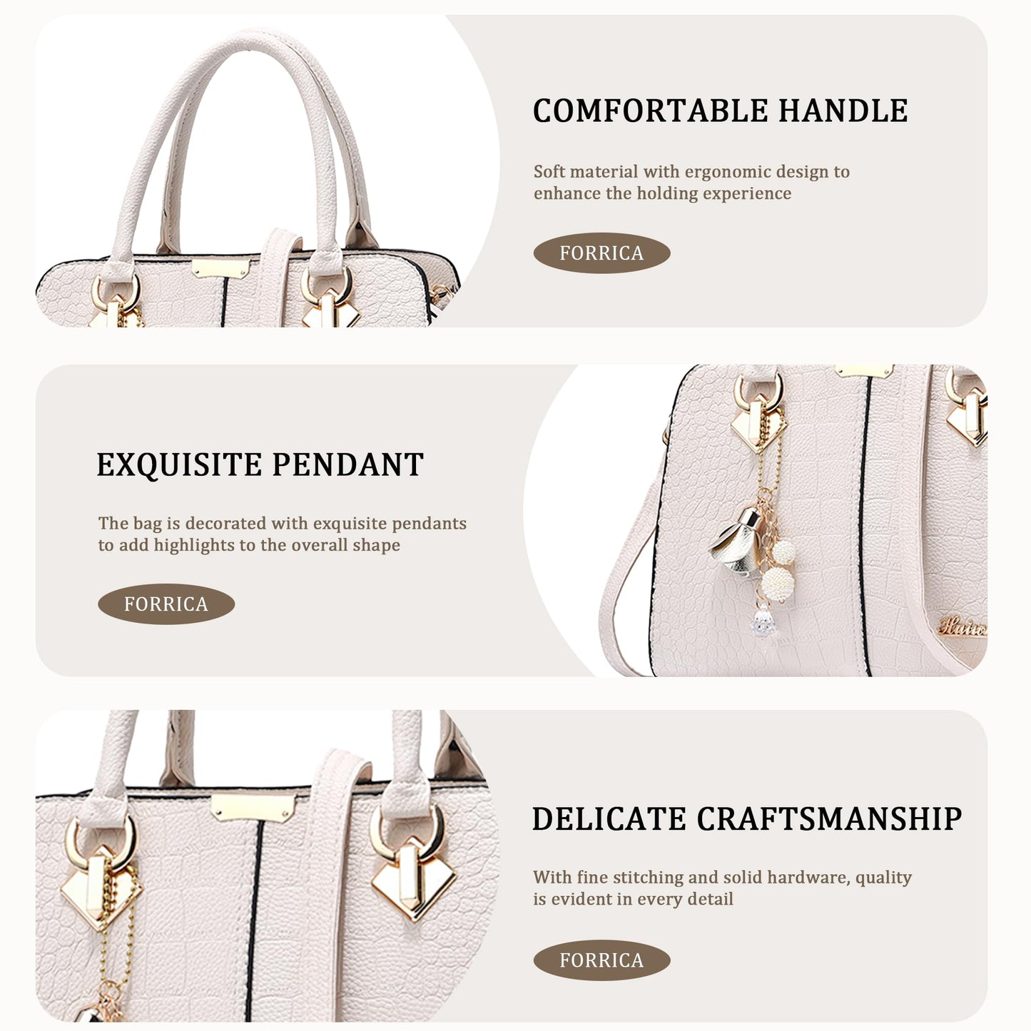 FORRICA Handbags for Women Elegant Pendant Ladies Shoulder Bags Top Handle Crossbody Bag PU Leather for Shopping Work Dating Black B