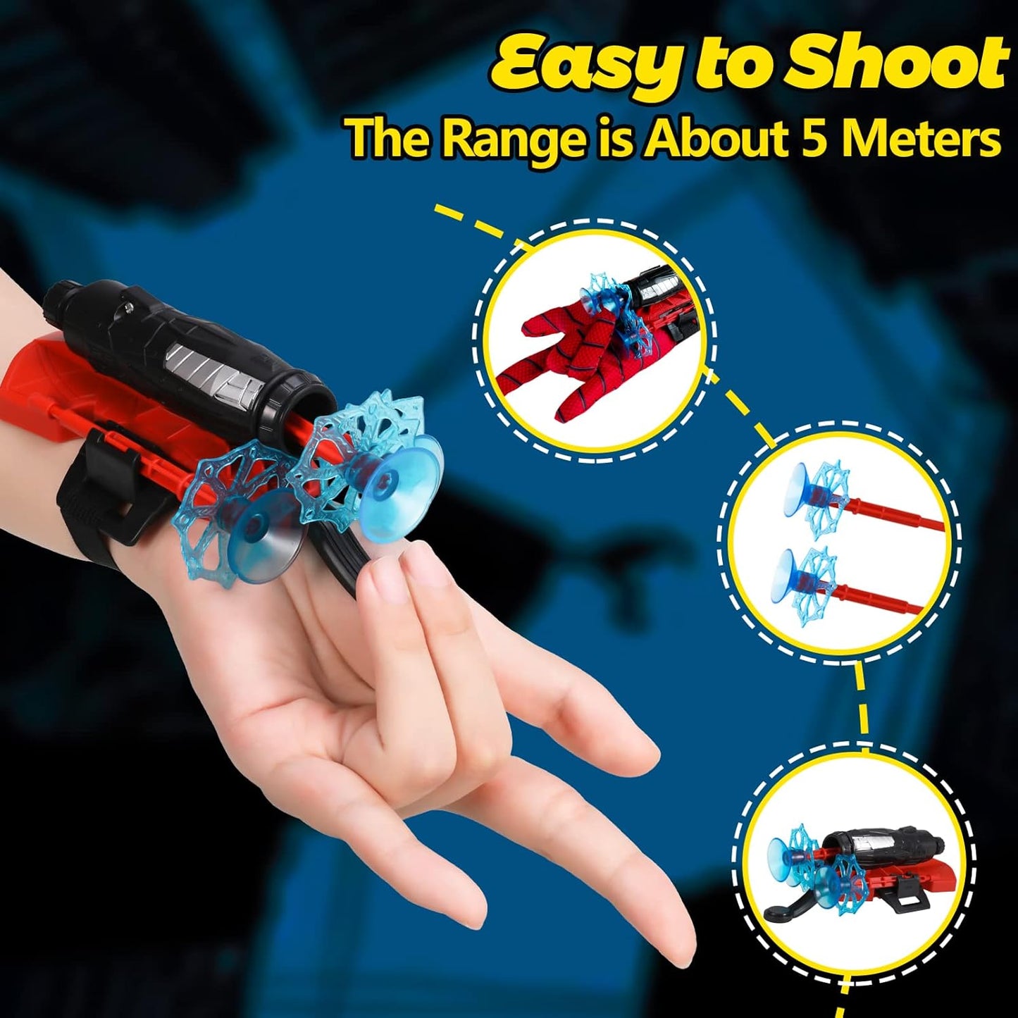 Dacitiery Spider Web Shooter for Kids, Spider Launcher Wrist Toy Set for Boys (1 Launcher and 6 Bullets and 1 Gloves)