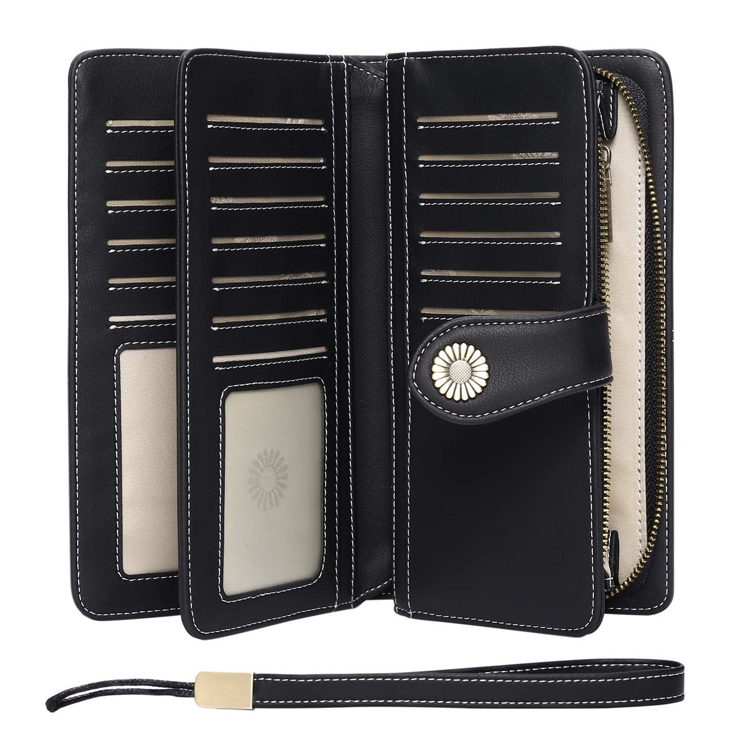 SENDEFN Genuine Leather Purses for Women, RFID Large Ladies Purse, Wallet for Women with Wrist Strap
