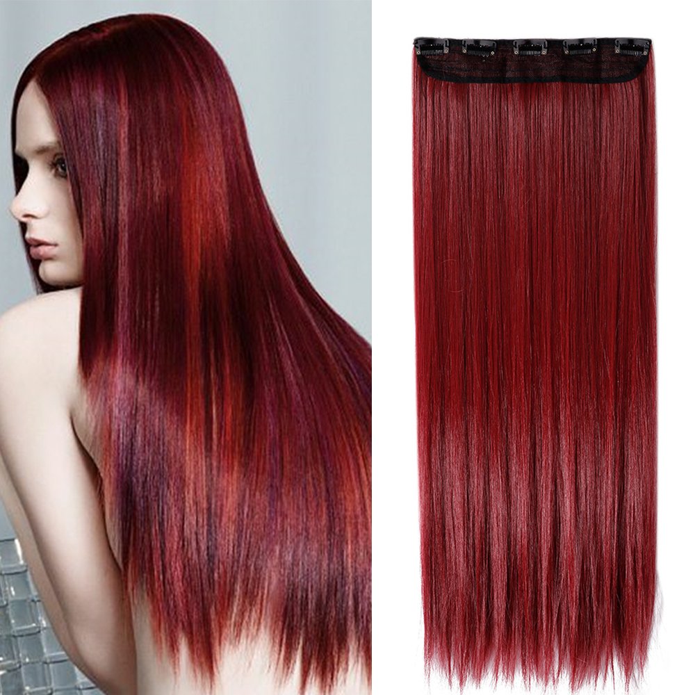 24 Inch One Piece Hair Extensions Clip In Curly Hairpieces Wavy 5 Clips - Dark Brown(60cm-120g)