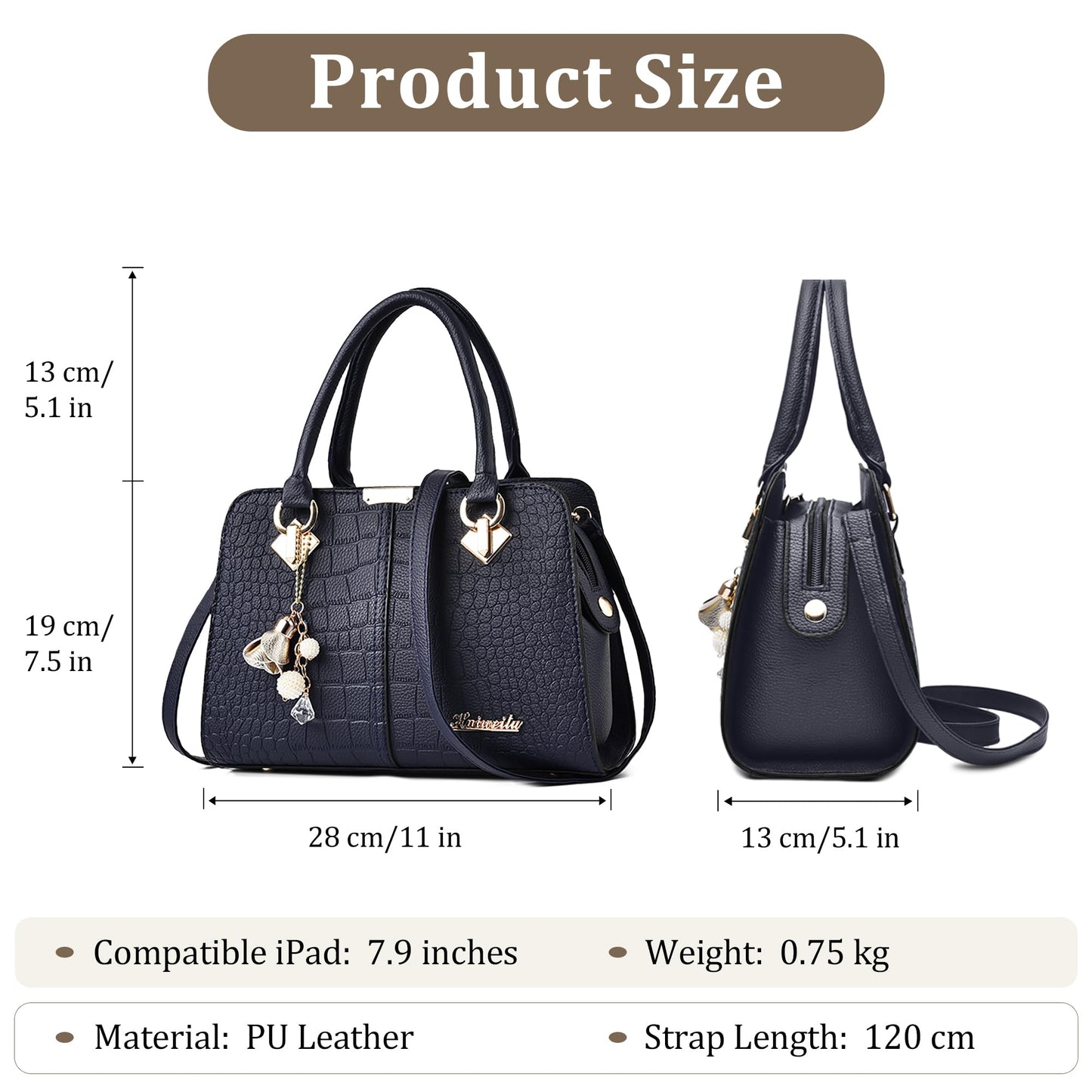 FORRICA Handbags for Women Elegant Pendant Ladies Shoulder Bags Top Handle Crossbody Bag PU Leather for Shopping Work Dating Black B
