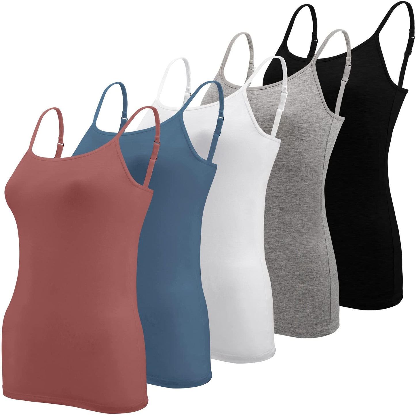 BQTQ 5 Pieces Basic Camisole Adjustable Strap Vest Top for Women and Girl