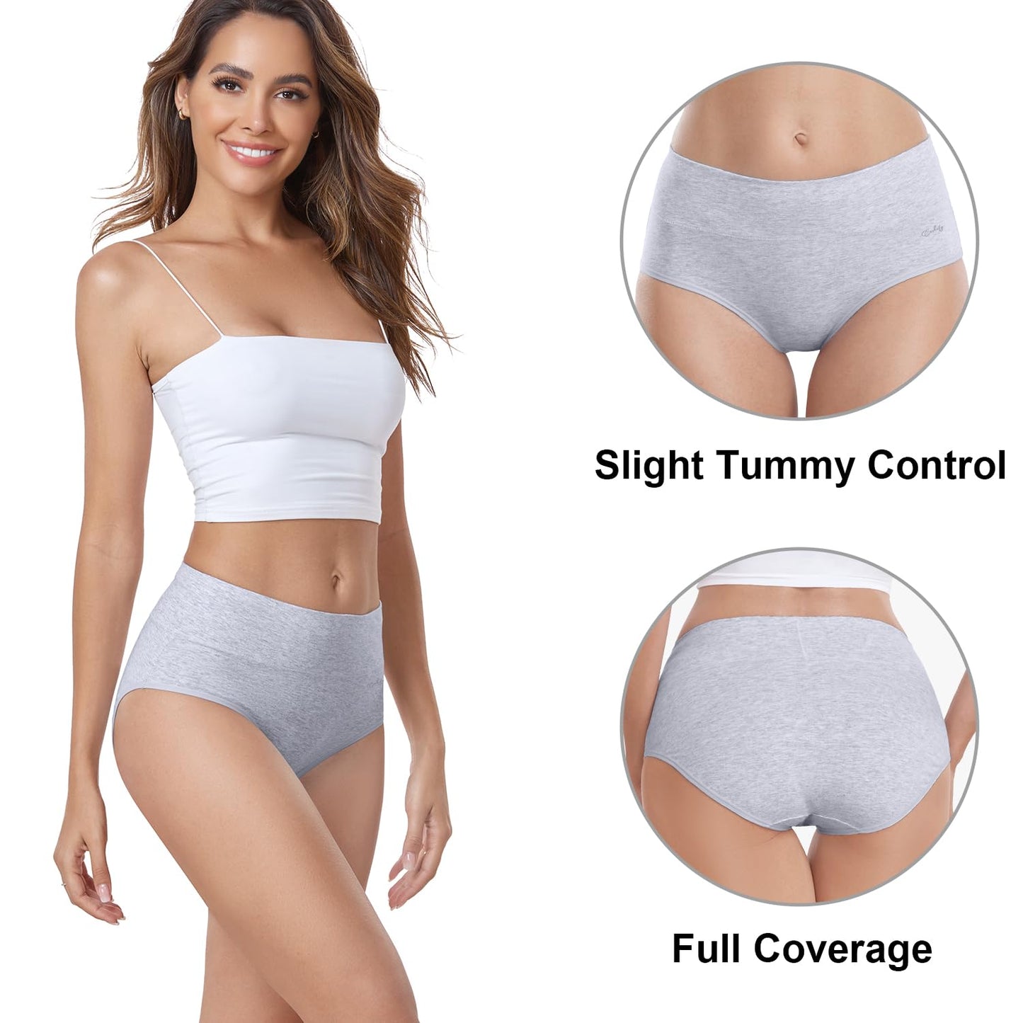 coskefy Underwear Women, High Waisted Cotton Knickers Ladies Full Briefs Soft Panties Slight Tummy Control Pants 5 Pack