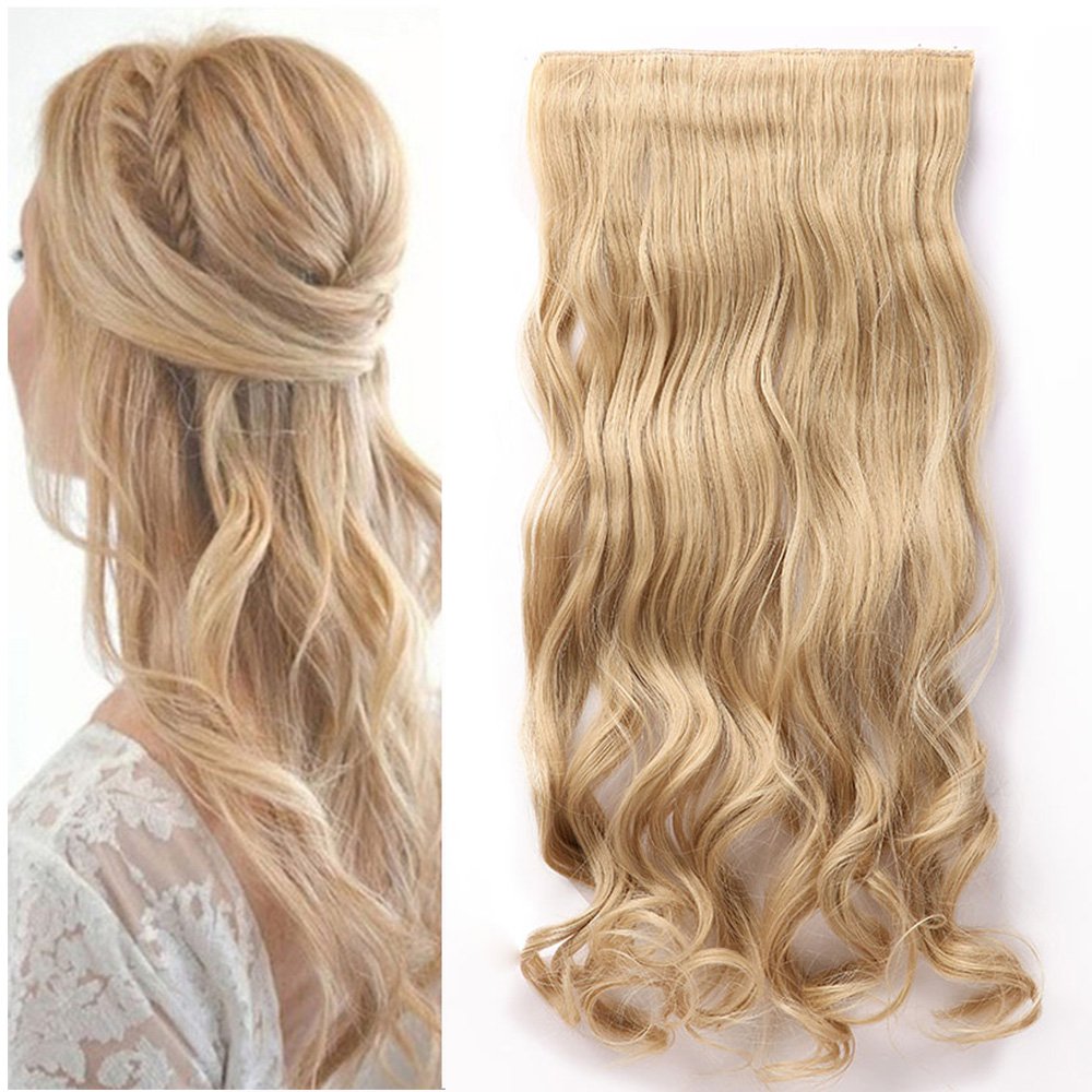 24 Inch One Piece Hair Extensions Clip In Curly Hairpieces Wavy 5 Clips - Dark Brown(60cm-120g)