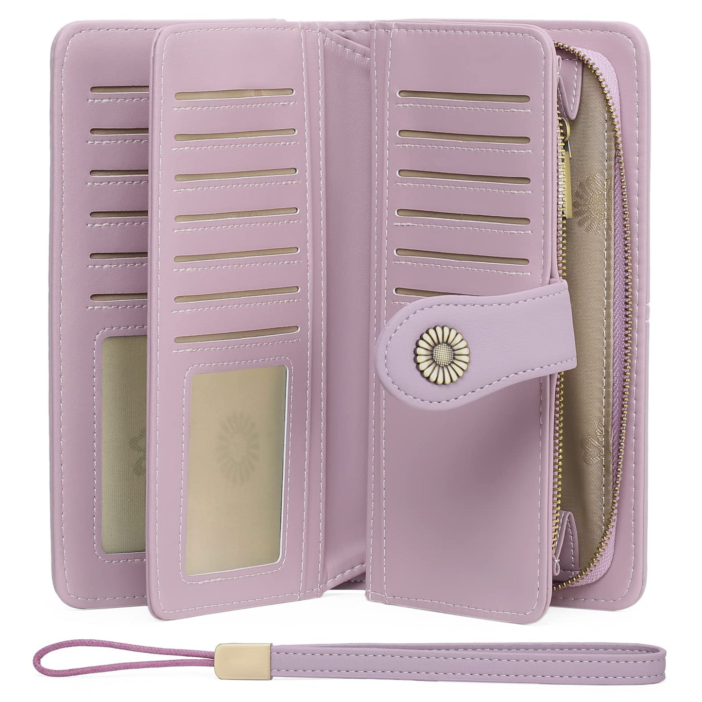 SENDEFN Genuine Leather Purses for Women, RFID Large Ladies Purse, Wallet for Women with Wrist Strap