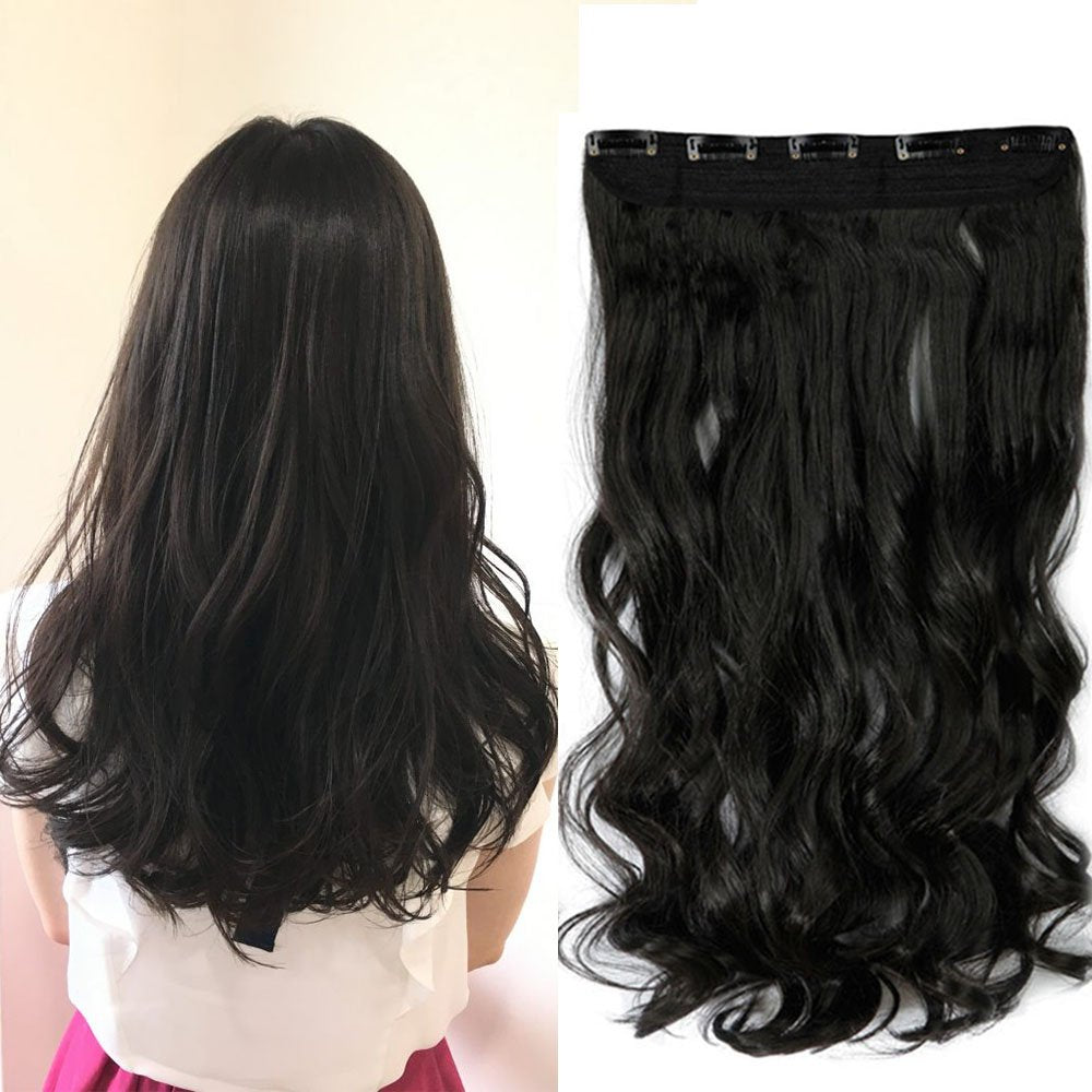24 Inch One Piece Hair Extensions Clip In Curly Hairpieces Wavy 5 Clips - Dark Brown(60cm-120g)