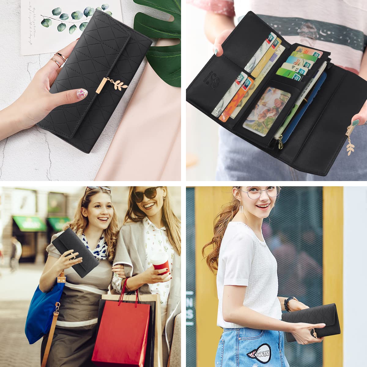 Long Purse for Women PU Leather, Large Capacity PU Leather Women's Wallet Wallet for Women with Multiple Card Slots and Coin Zipper Pocket Ladies Purse Clutch Holder Large Capacity Card Holder (Pink)