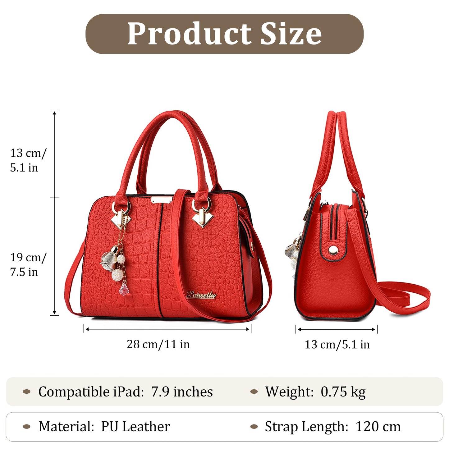 FORRICA Handbags for Women Elegant Pendant Ladies Shoulder Bags Top Handle Crossbody Bag PU Leather for Shopping Work Dating Black B