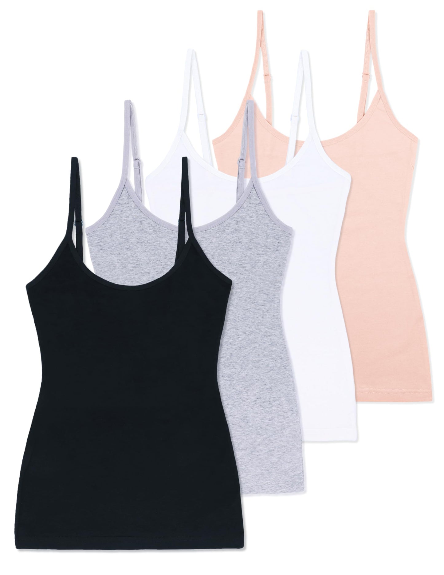 Comfneat Women's 4-Pack Slim-Fit Camisoles Adjustable Spaghetti Strap Cotton Top Undershirt