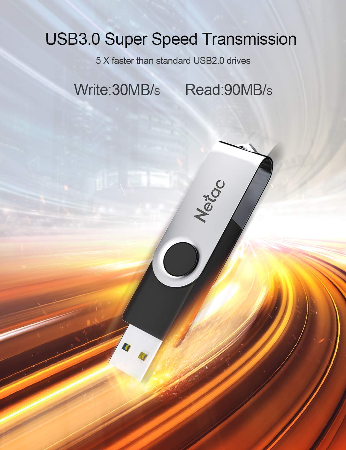 Netac 64GB USB 2.0 Flash Drive, Swivel Design Memory Sticks, Pen Drive, Usb Sticks for Data Storage, Zip Drive and jump Drive with LED Light