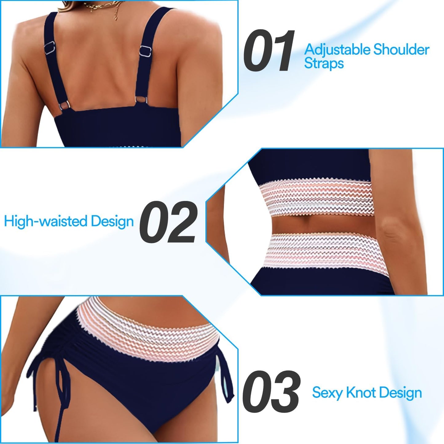 Women's High Waisted Bikini Set Tummy Control Swimwear with Adjustable Shoulder Straps 2 Piece Beach Holiday Swimming Costume for Pool Vacation Spa