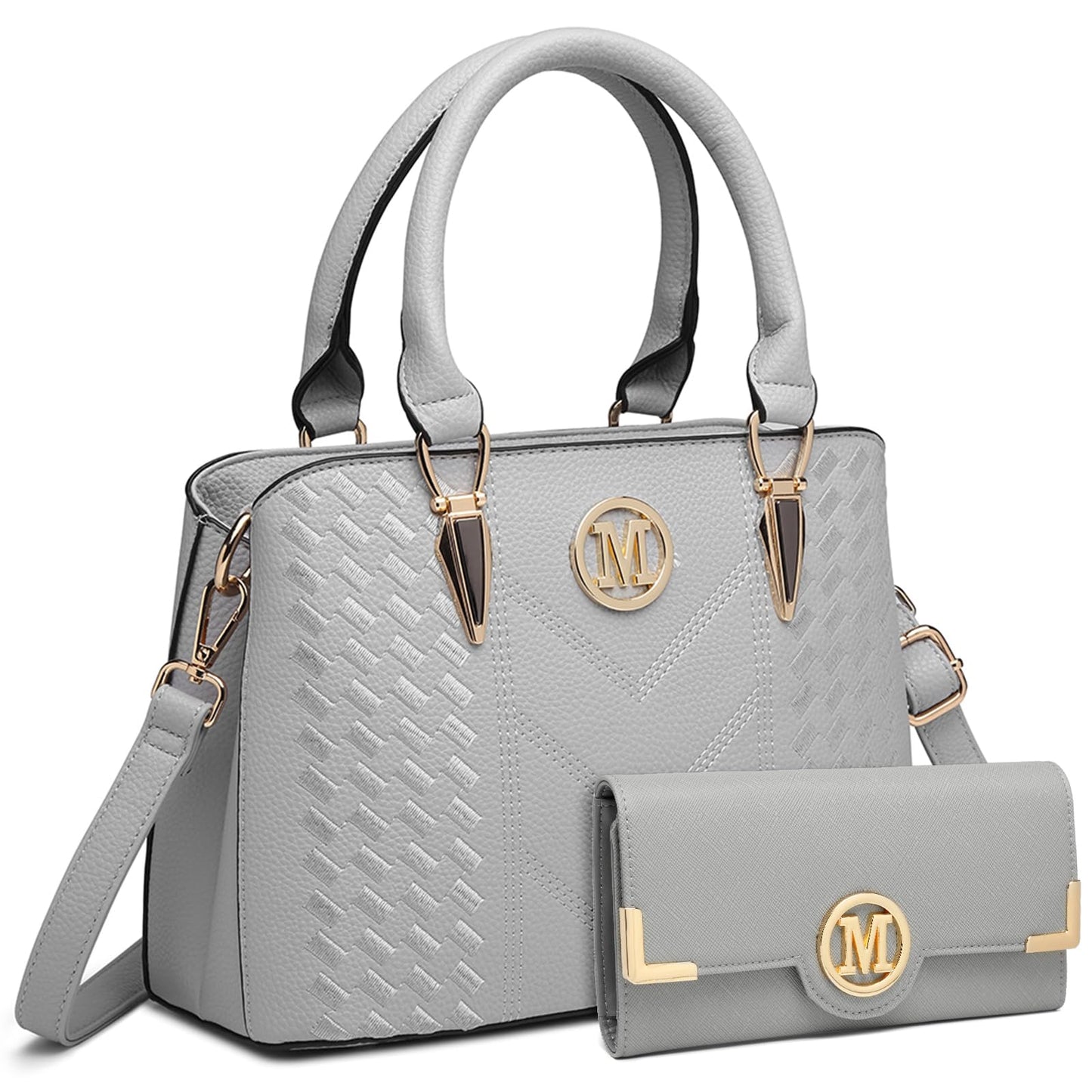 Miss Lulu Handbag for Women, Woven and Chevron Pattern, M Logo on The Front, Top Handle or Shoulder Bag