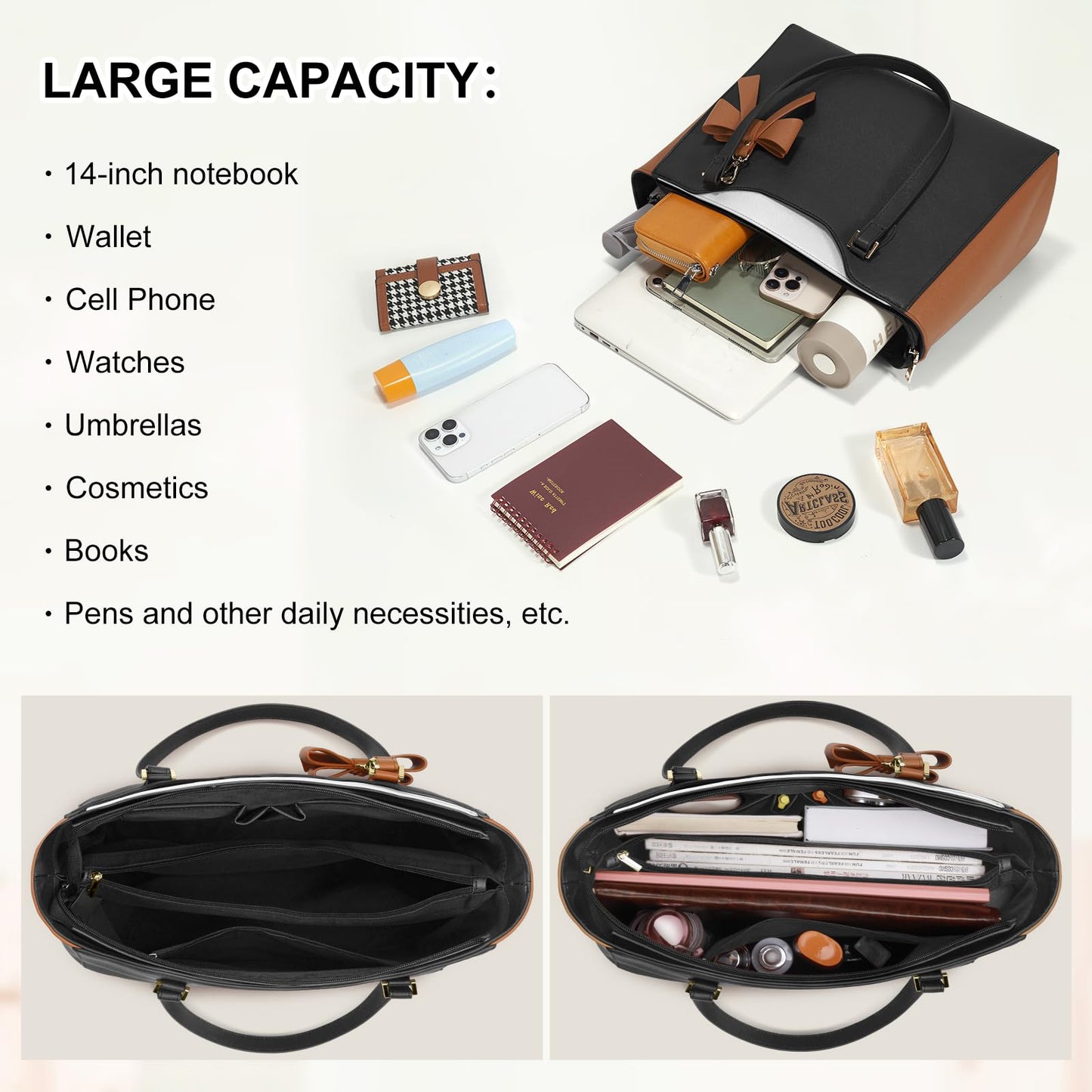 KTMOUW Handbags for Women Large Capacity PU Leather Tote Bags for Women with Zip, Shoulder Bag Ladies Handbag Tote Bag for School Work Travel Shopping Black