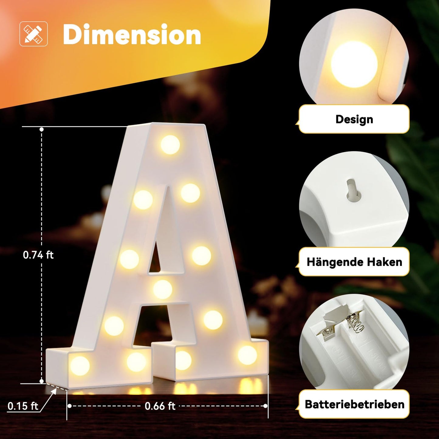 Ledido Light Up Letters Sign LED Birthday Marquee Letters Lights, Night Light Letter Gifts Bayby Girls Boys Birthday Party Wedding Anniversary Home Bedroom Wall Lights Decor 8.8 Inch, Letter A