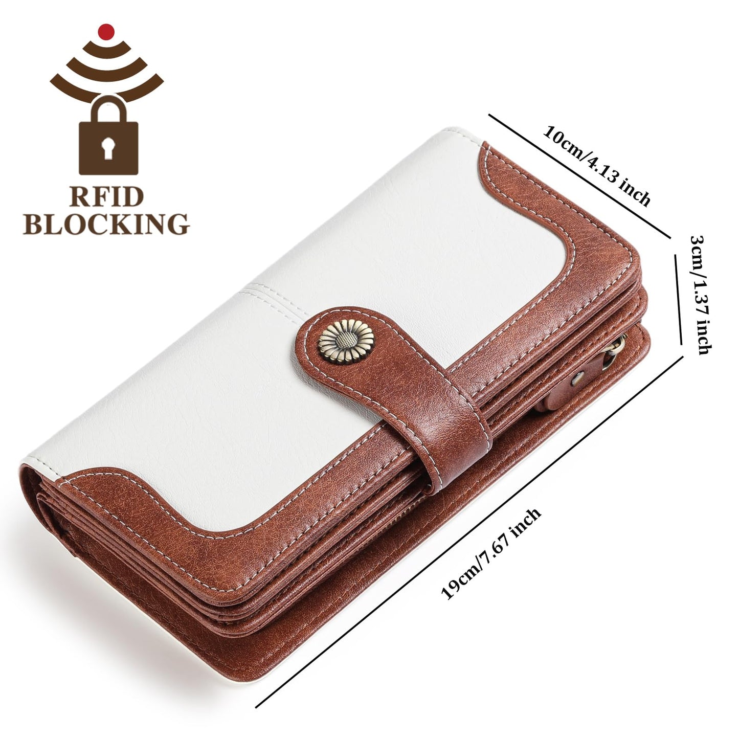 SENDEFN Genuine Leather Purses for Women, RFID Large Ladies Purse, Wallet for Women with Wrist Strap