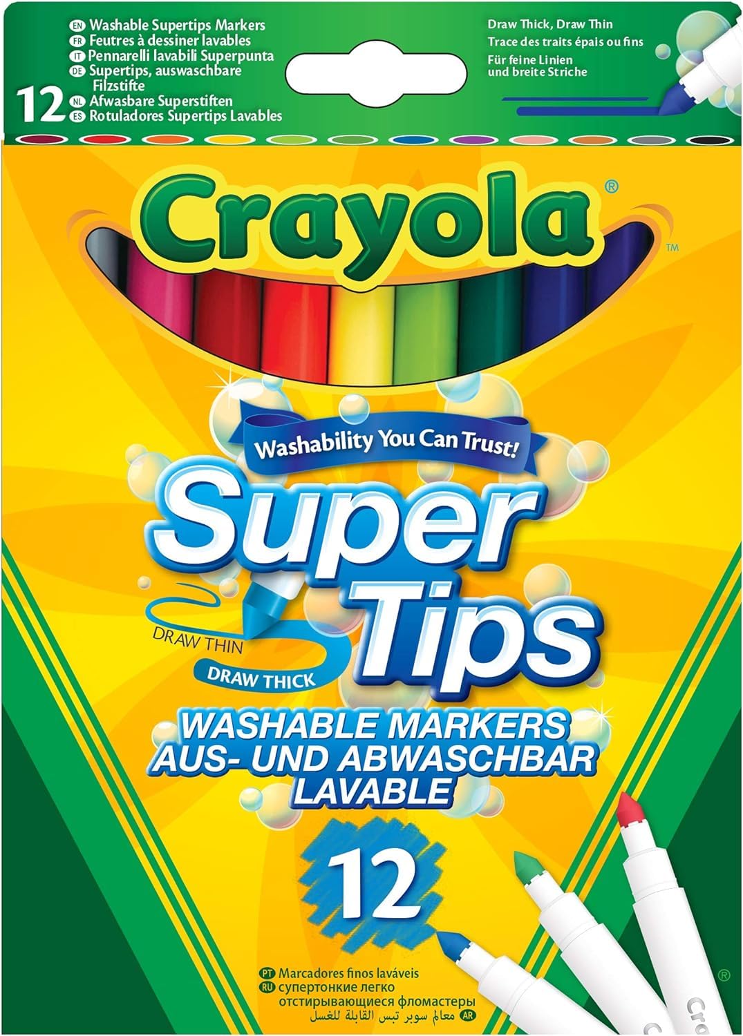 CRAYOLA SuperTips Washable Markers - Assorted Colours (Pack of 24) | Premium Felt Tip Pens That Can Easily Wash Off Skin & Clothing | Ideal for Kids Aged 3+