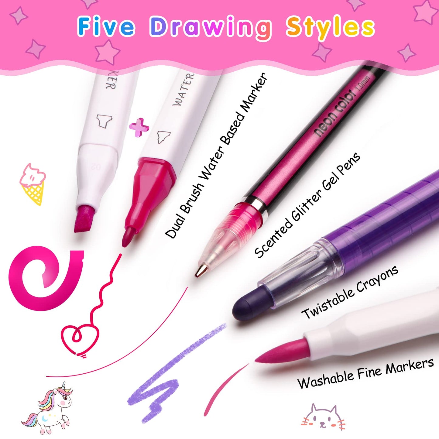 Hot Bee Unicorn Gifts for Girls 4 5 6 7, Unicorn Pencil Case Stationary Sets, Girl Toys Age 4-7, Drawing Colouring Set for Kids, Art and Crafts for Kids 4-6, Birthday Presents for Girls