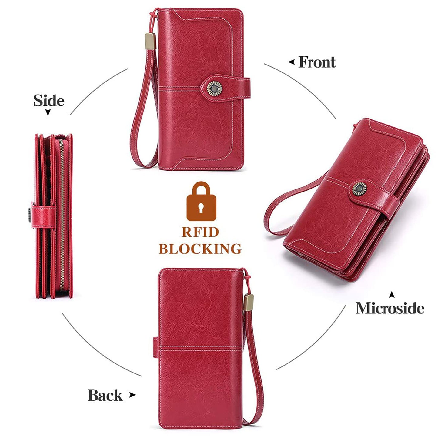 SENDEFN Genuine Leather Purses for Women, RFID Large Ladies Purse, Wallet for Women with Wrist Strap