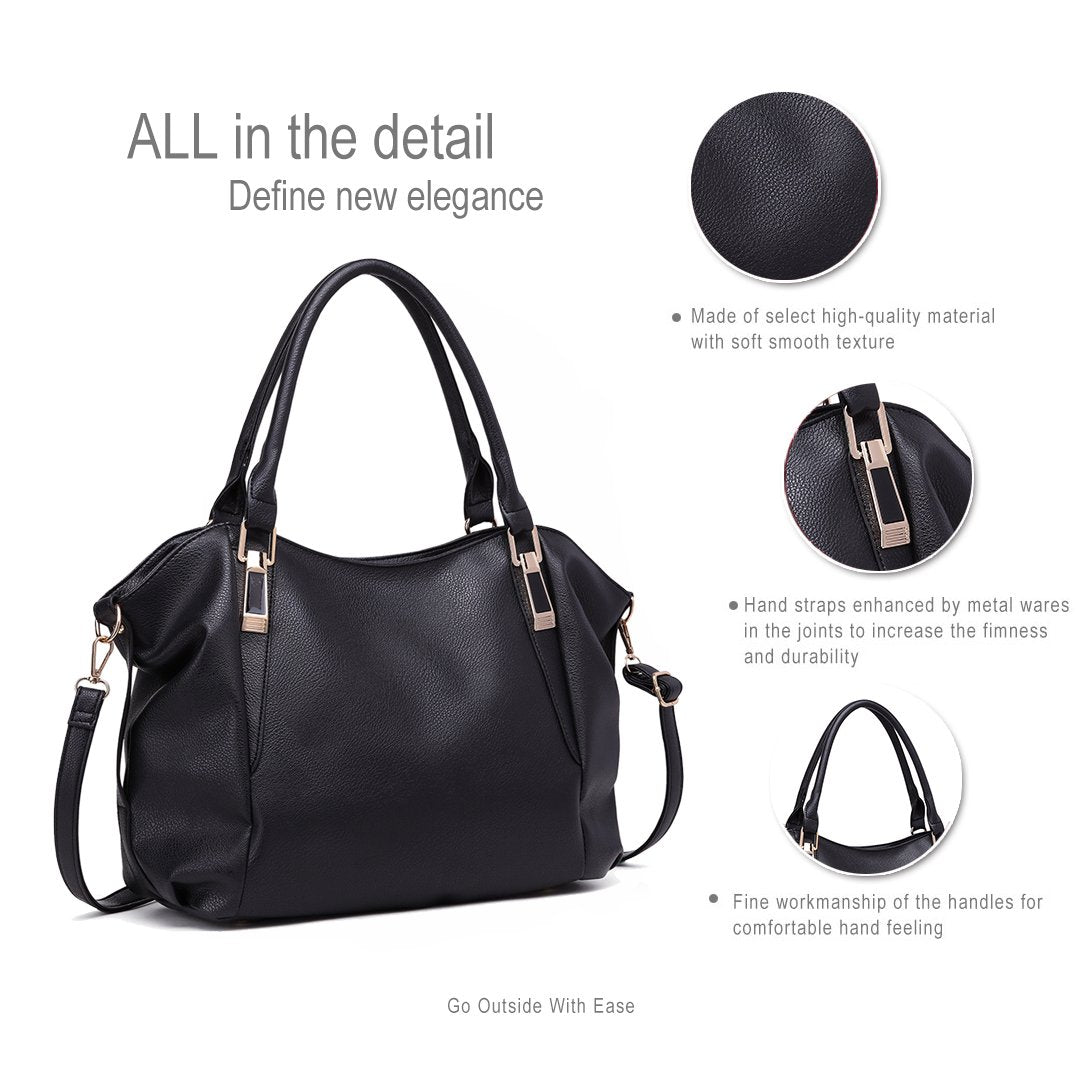Miss Lulu Women Tote Bag, Soft PU Leather Shoulder Bag, Fashion Large Handbag for Working Ladies, Simple Elegant for Office Travel School Library Shopping