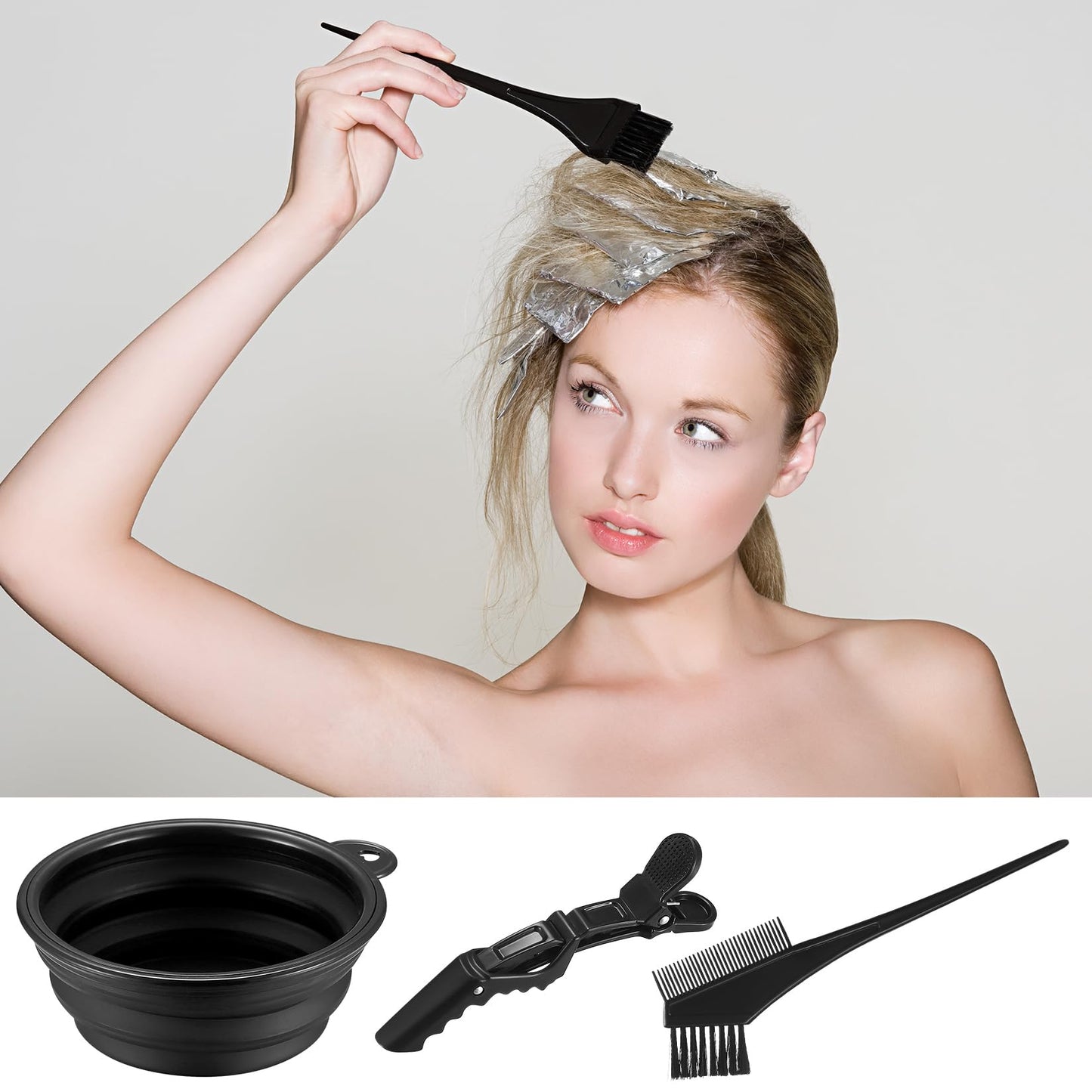 Yibaijia 9 Pcs Tools for Hair Colouring Kit, Hair Dying Tools Kit, DIY Beauty Salon Hairs Bleaching Kits, Dye Bowl and Brush, Including Mixing Bowl, Ear Cover, Shawl, Gloves, Clips