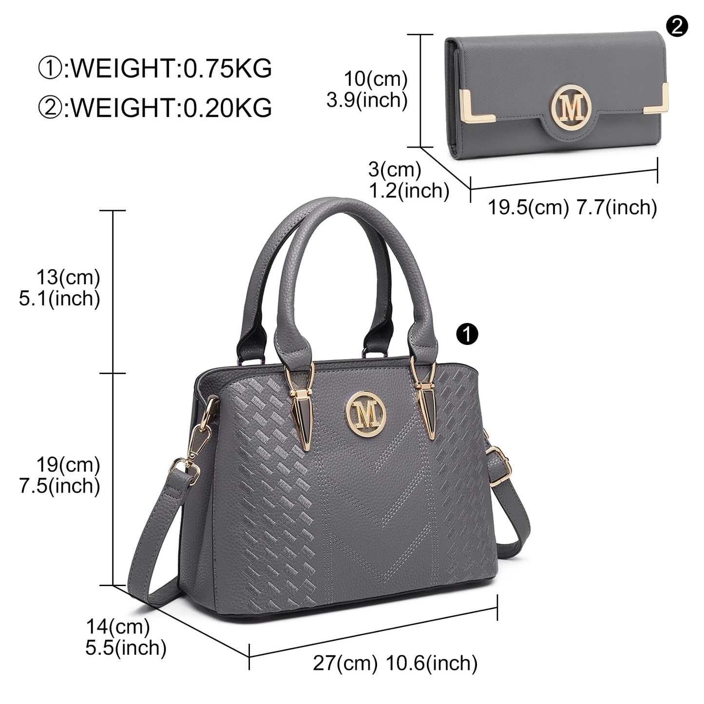 Miss Lulu Handbag for Women, Woven and Chevron Pattern, M Logo on The Front, Top Handle or Shoulder Bag