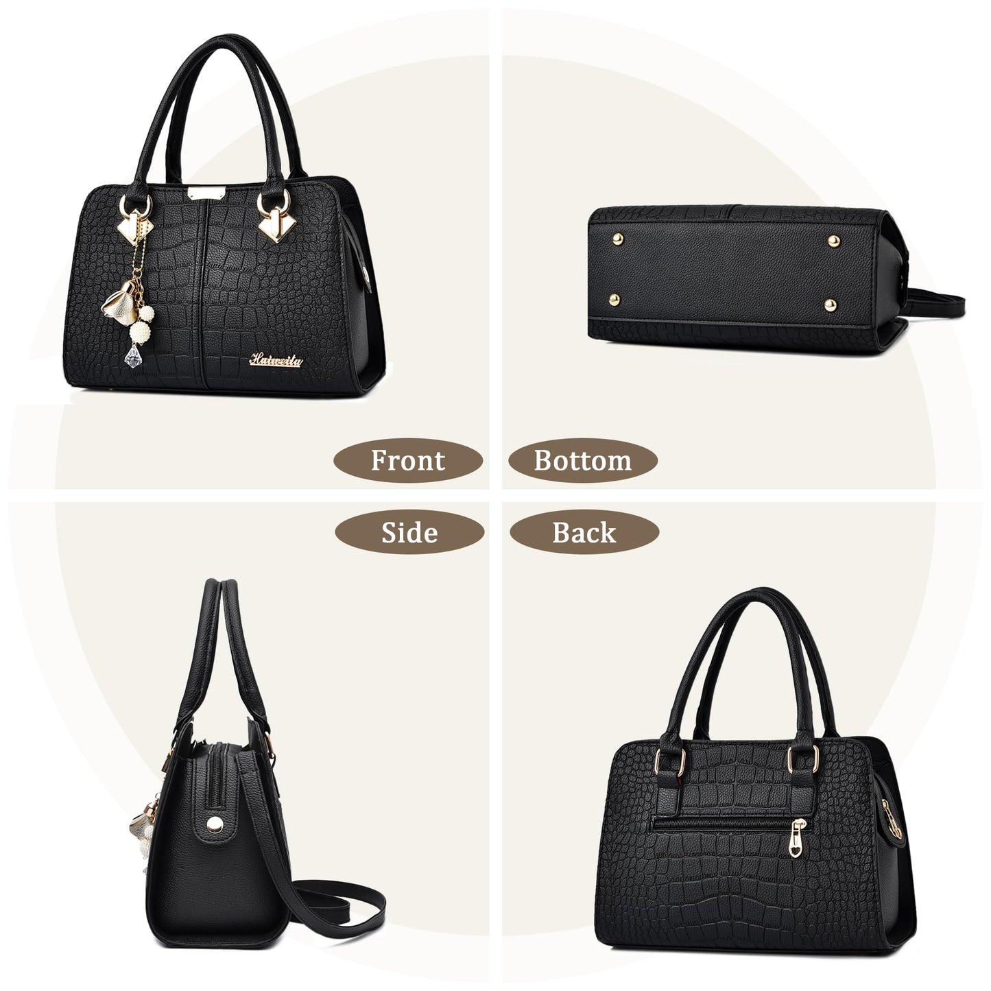 FORRICA Handbags for Women Elegant Pendant Ladies Shoulder Bags Top Handle Crossbody Bag PU Leather for Shopping Work Dating Black B