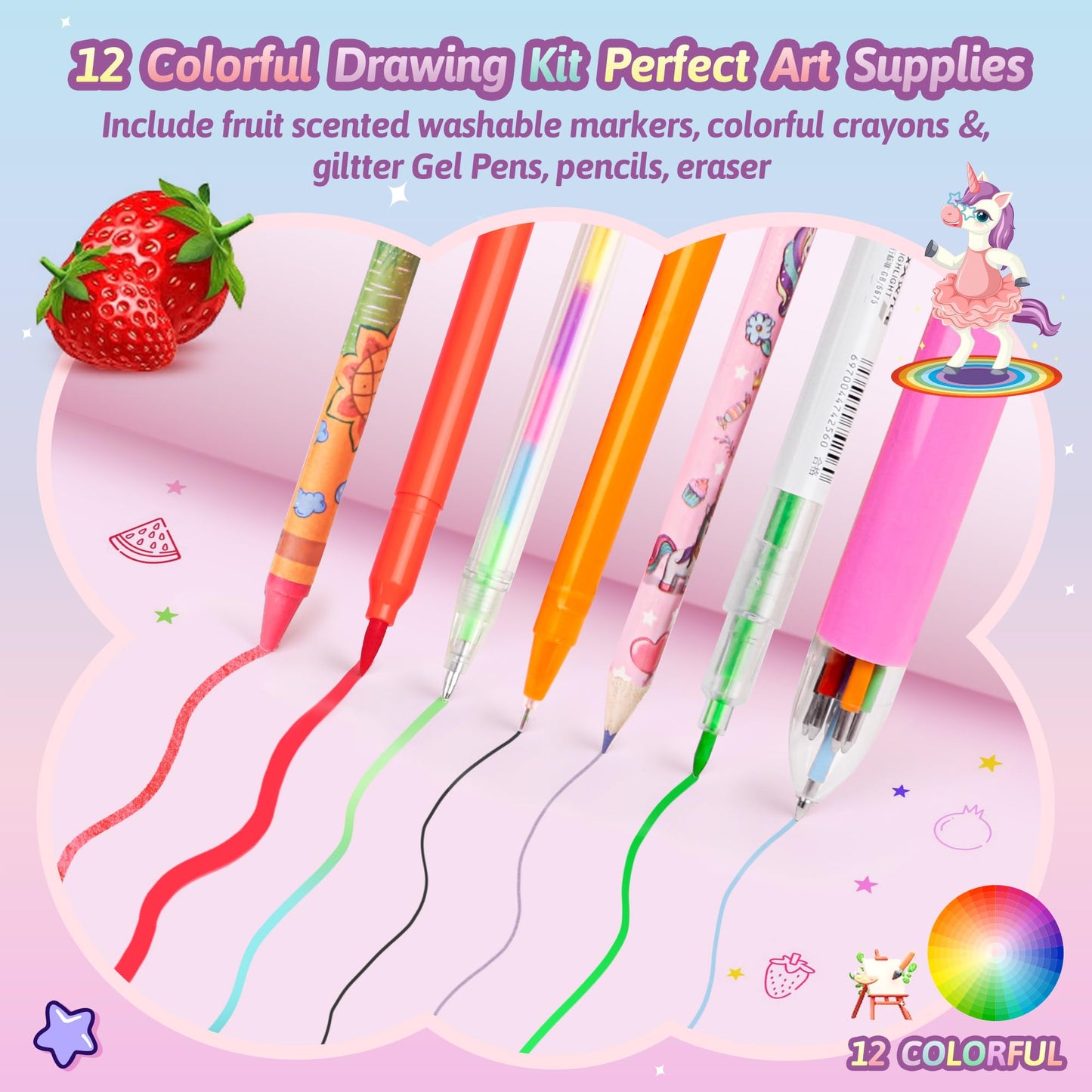 Hot Bee Unicorn Gifts for Girls 4 5 6 7, Unicorn Pencil Case Stationary Sets, Girl Toys Age 4-7, Drawing Colouring Set for Kids, Art and Crafts for Kids 4-6, Birthday Presents for Girls
