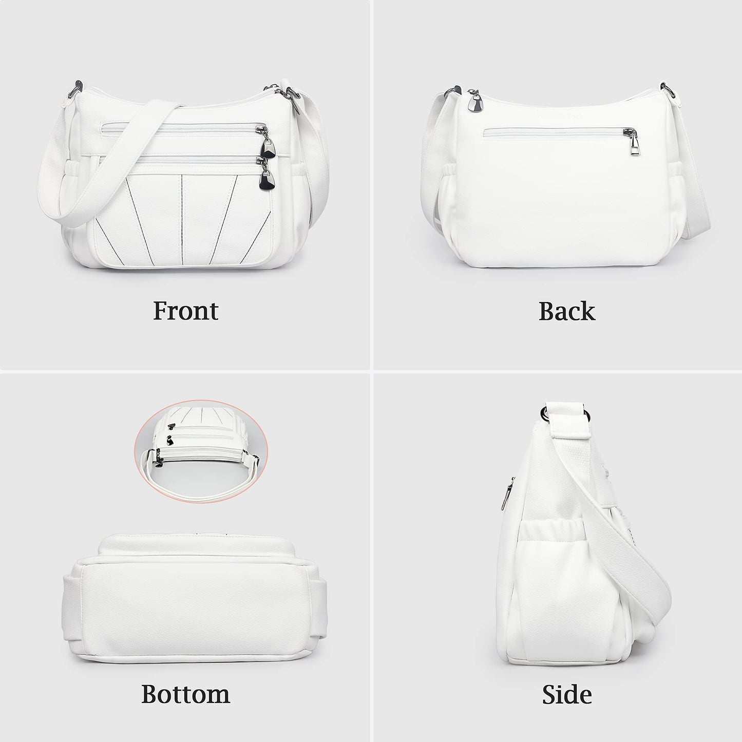VOLGANIK ROCK White Medium Hobo Handbag for Women - Elegant Utility Cross-Body & Shoulder Bag - Work & Travel