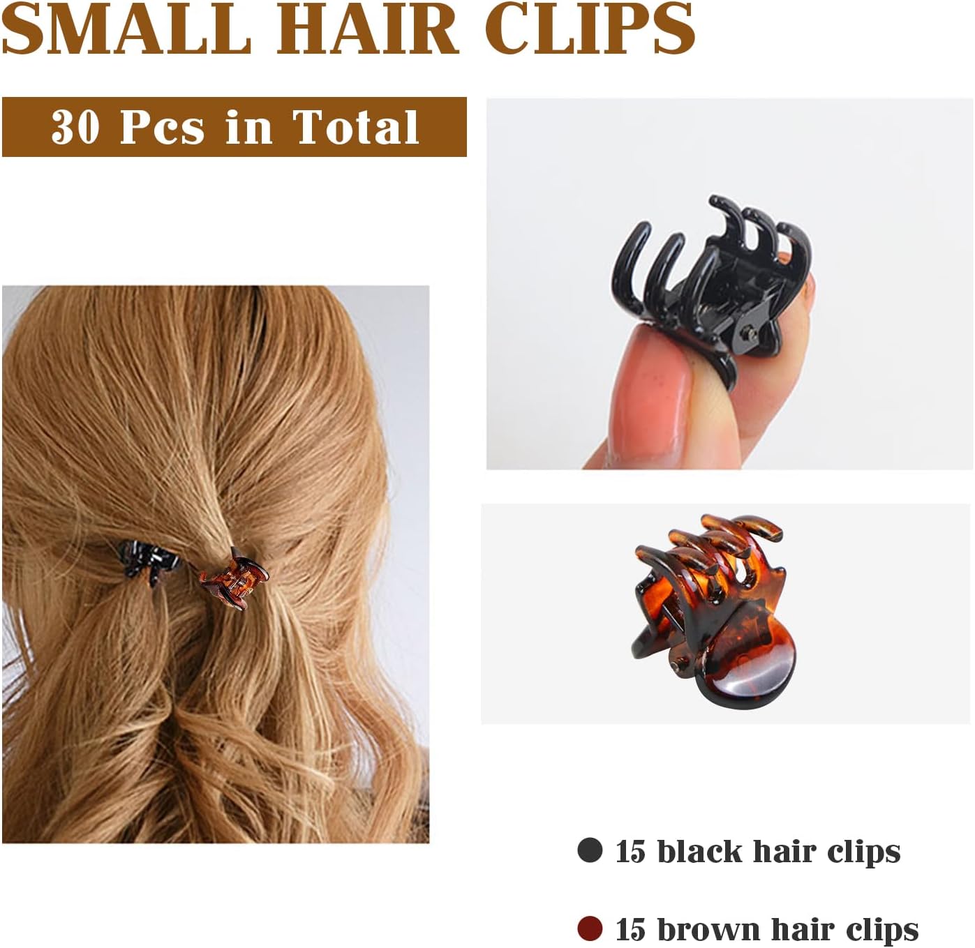 Qufiiry 30PCS Mini Hair Clips, Small Hair Clips, Mini Claw Hair Clips, Small Hair Clips for women with Storage bags, Non-slip Hair Catch for Women Girl's Hair Black and Brown