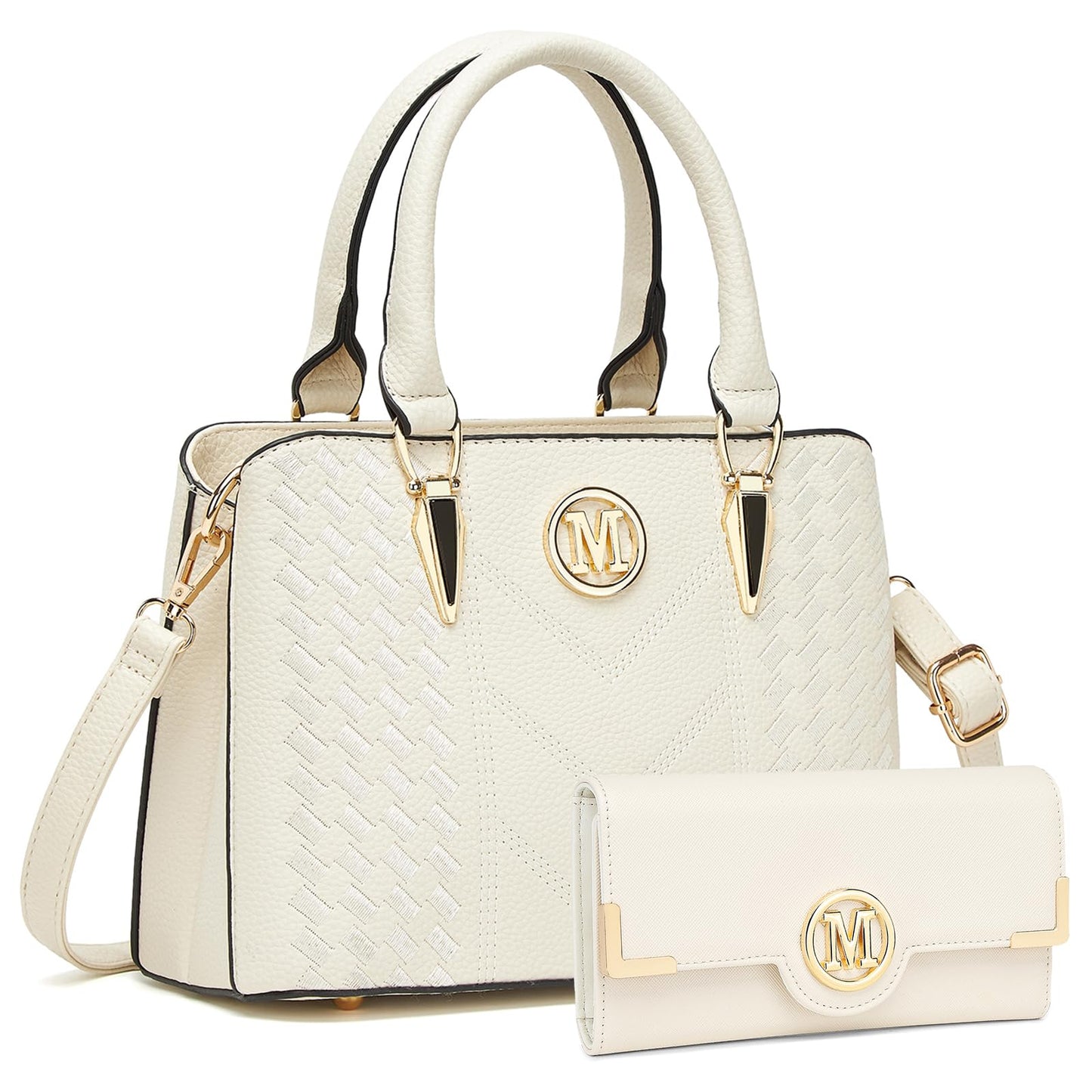 Miss Lulu Handbag for Women, Woven and Chevron Pattern, M Logo on The Front, Top Handle or Shoulder Bag