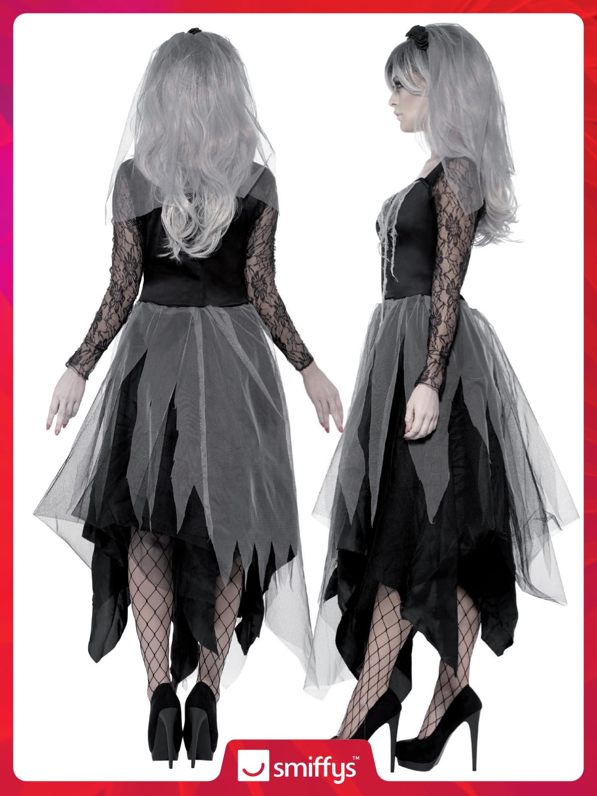 Smiffys Adult Women's Graveyard Bride Costume, Dress and Rose Veil, Legends of Evil
