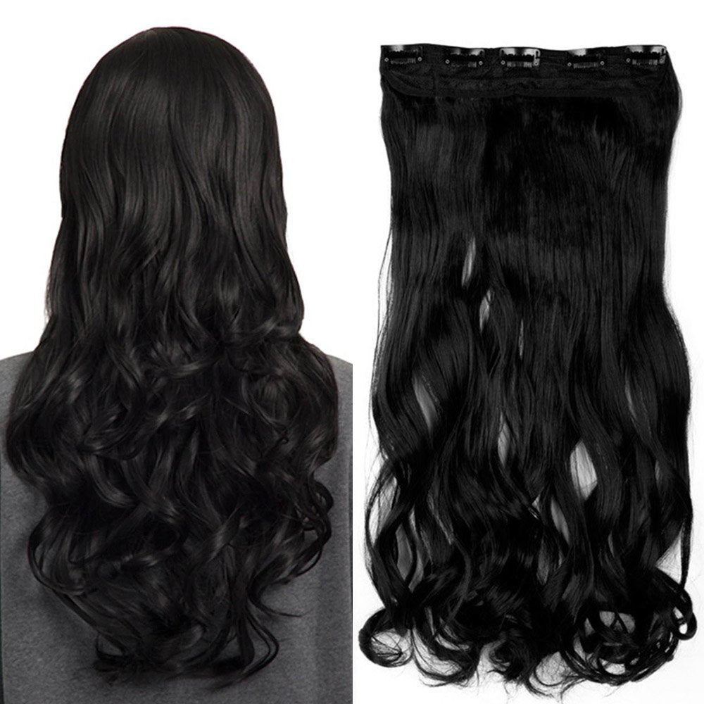 24 Inch One Piece Hair Extensions Clip In Curly Hairpieces Wavy 5 Clips - Dark Brown(60cm-120g)