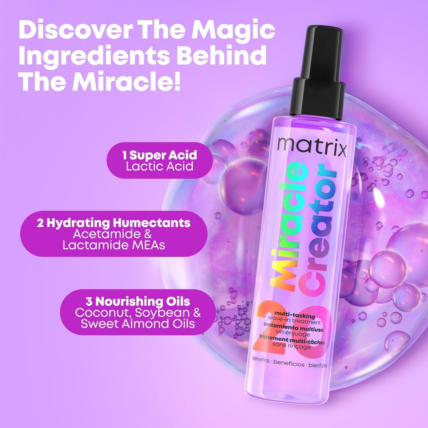 Matrix Multi-Tasking Hair Treatment, Leave-In Conditioner and Heat Protector with 20 Benefits, Total Results, Miracle Creator, 190ml