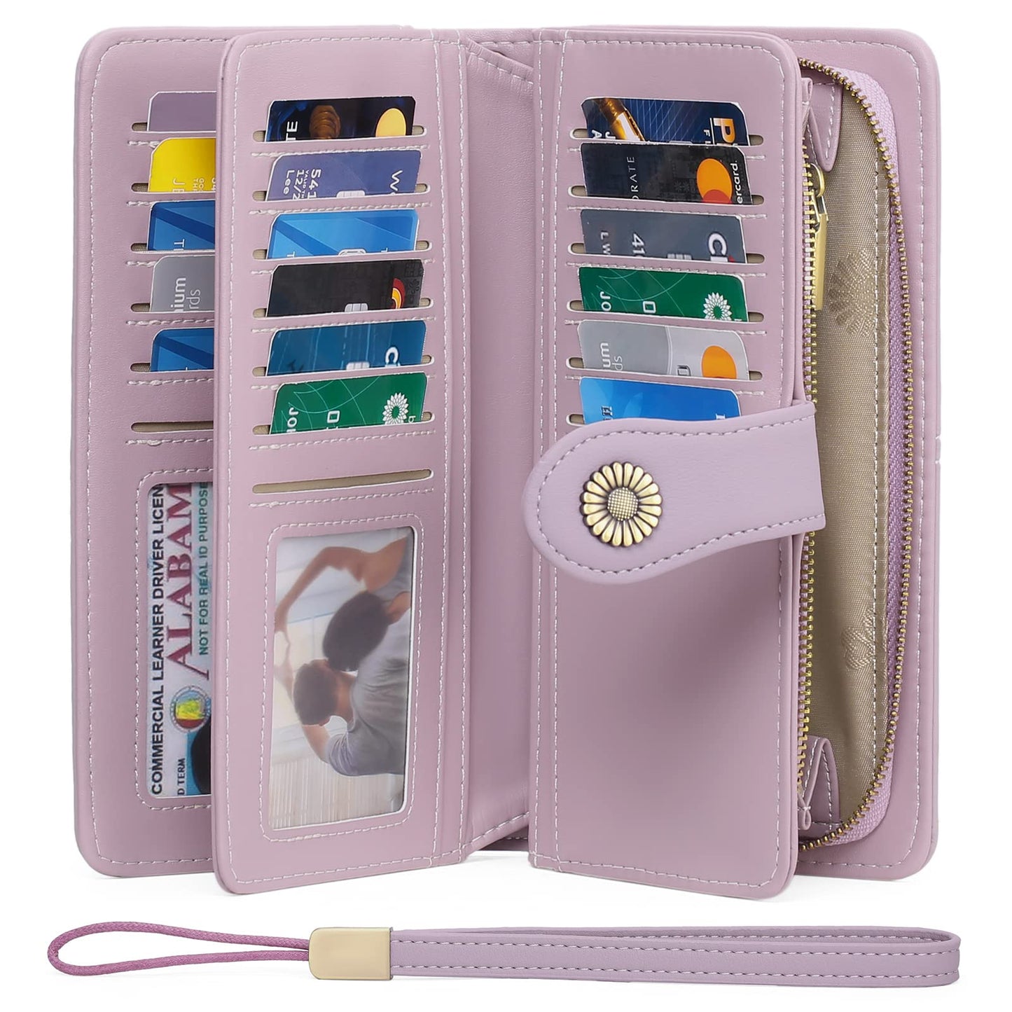 SENDEFN Genuine Leather Purses for Women, RFID Large Ladies Purse, Wallet for Women with Wrist Strap