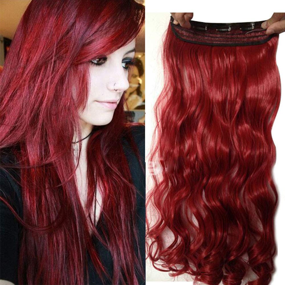 24 Inch One Piece Hair Extensions Clip In Curly Hairpieces Wavy 5 Clips - Dark Brown(60cm-120g)
