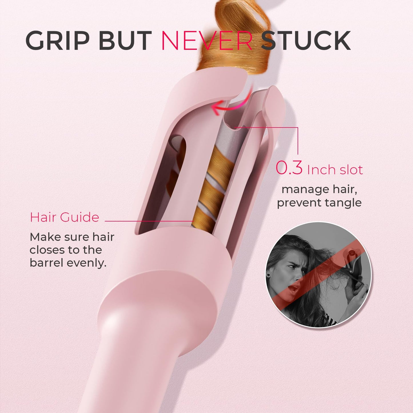 TYMO CURLPRO Automatic Rotating Curling Iron - Beach Waves Curling Wand, Portable Hair Curler, 500 Million Ionic, Dual Voltage & Lightweight for Travel, Ceramic Coating, Metallic Gray 1.25 inch