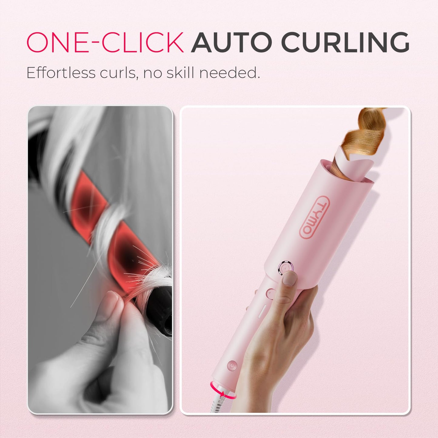 TYMO CURLPRO Automatic Rotating Curling Iron - Beach Waves Curling Wand, Portable Hair Curler, 500 Million Ionic, Dual Voltage & Lightweight for Travel, Ceramic Coating, Metallic Gray 1.25 inch