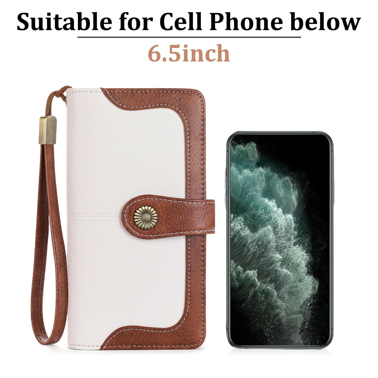 SENDEFN Genuine Leather Purses for Women, RFID Large Ladies Purse, Wallet for Women with Wrist Strap