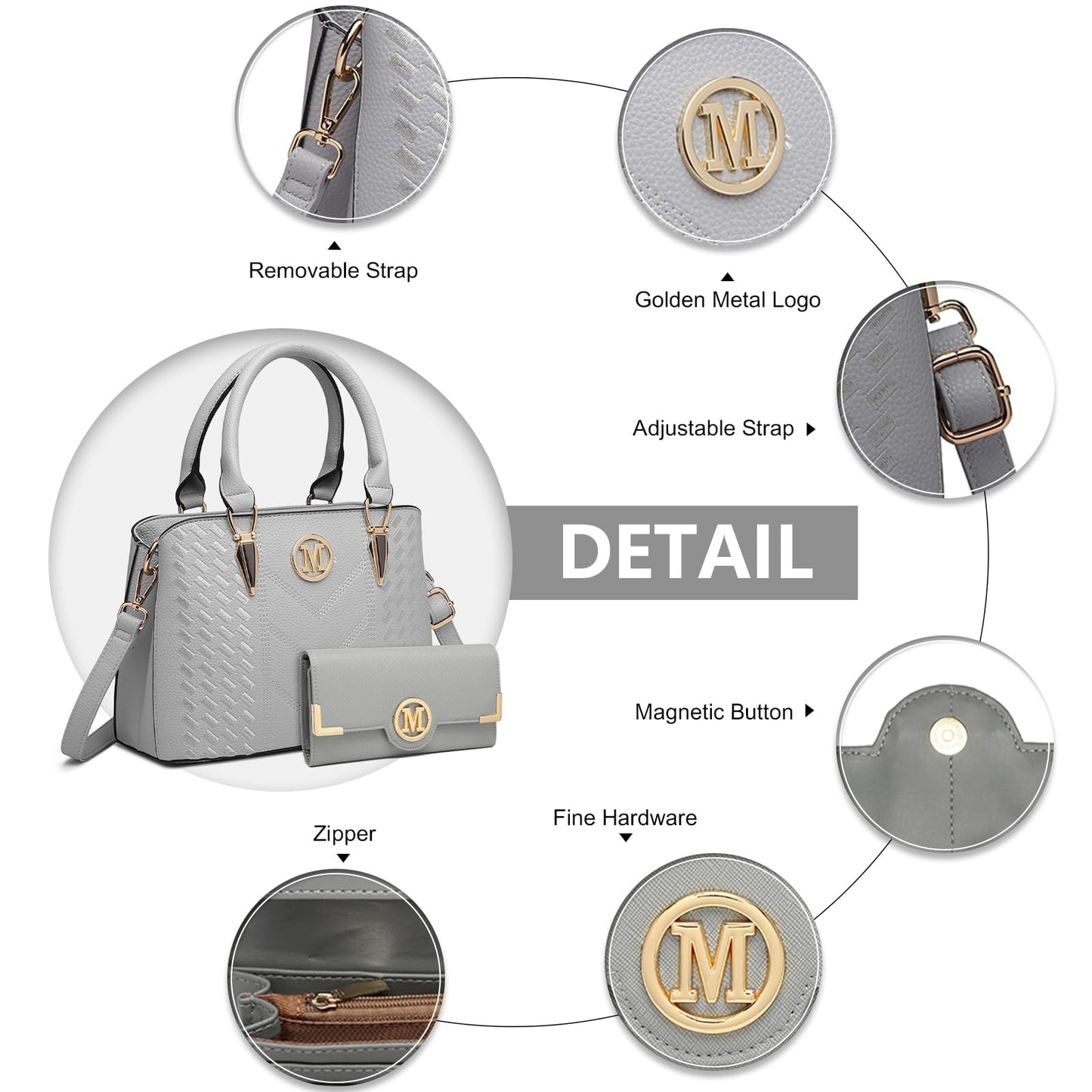 Miss Lulu Handbag for Women, Woven and Chevron Pattern, M Logo on The Front, Top Handle or Shoulder Bag