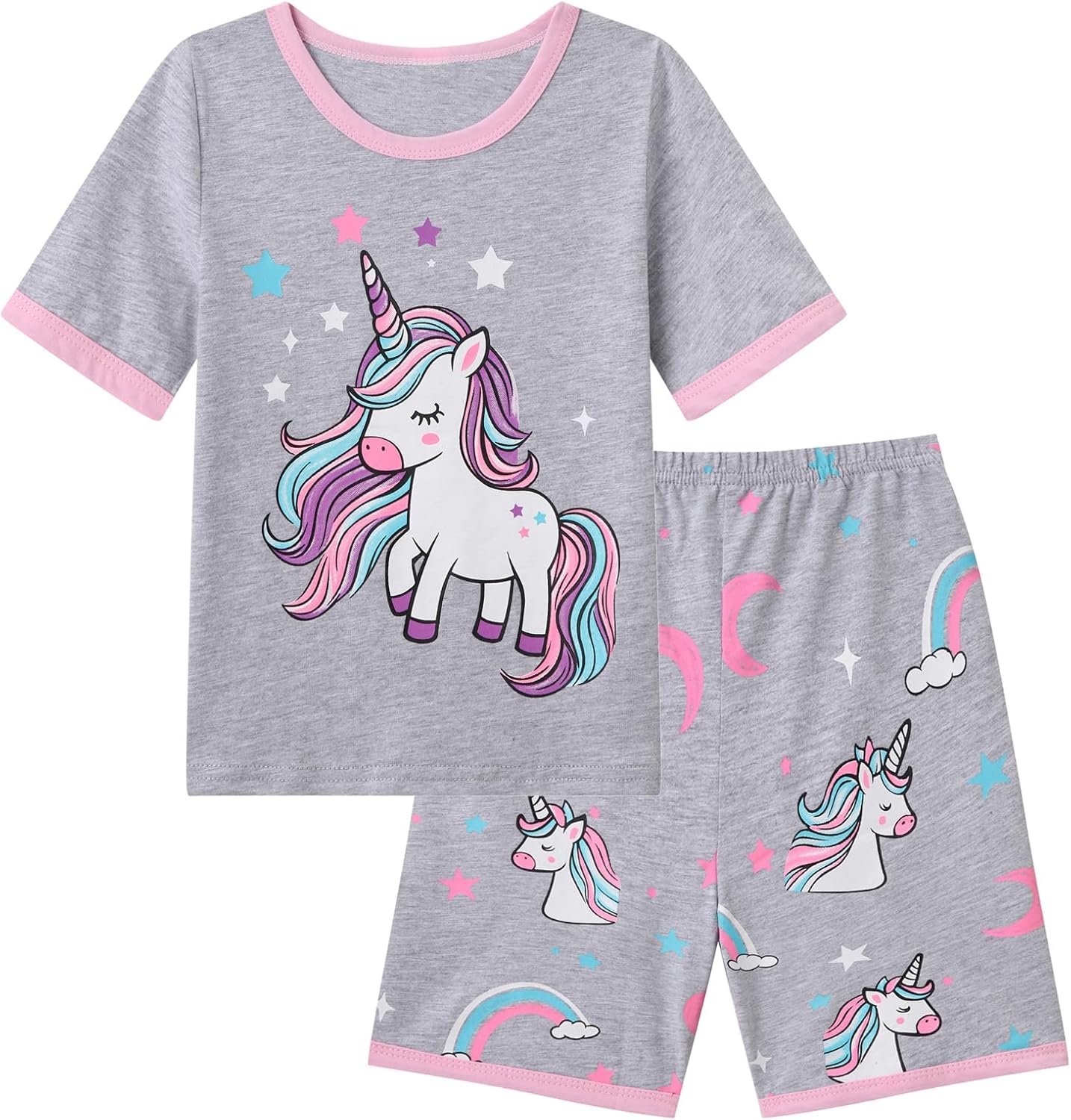 Dinopjs Girl's Pyjama Sets Cotton Dinosaur Unicorn Giraffe Pjs Kids Summer Short Pajamas for Girls 2-7 Years Children Clothes