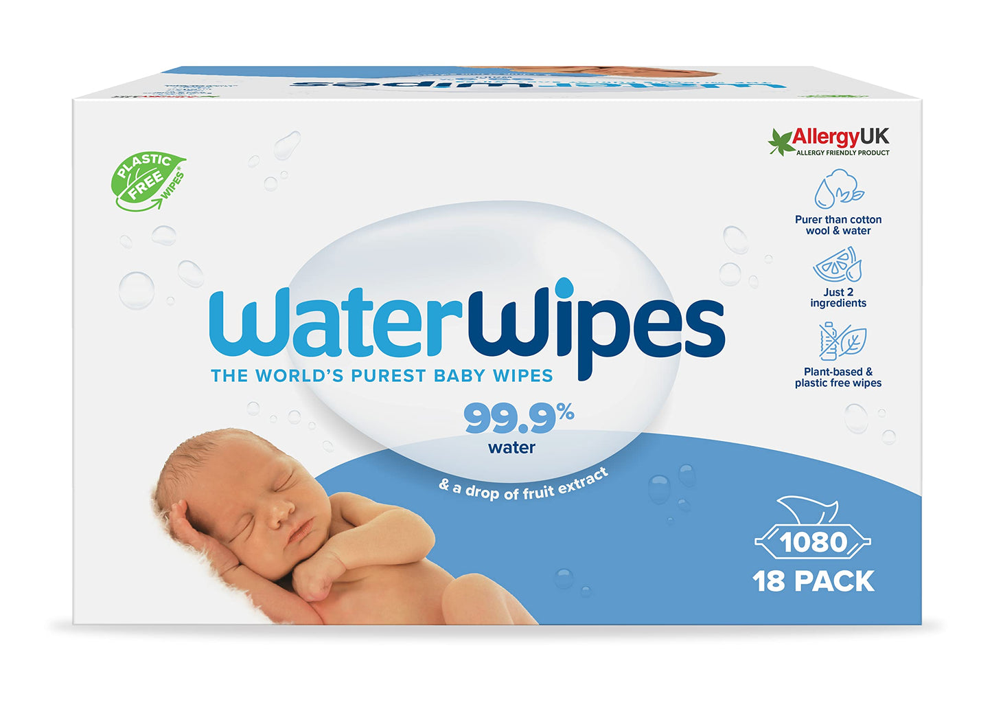 WaterWipes Original Baby Wipes, 720 Count (12 Packs), 99.9% Water, 3-In-1 Cleans, Cares, Protects, Unscented, Packaging May Vary
