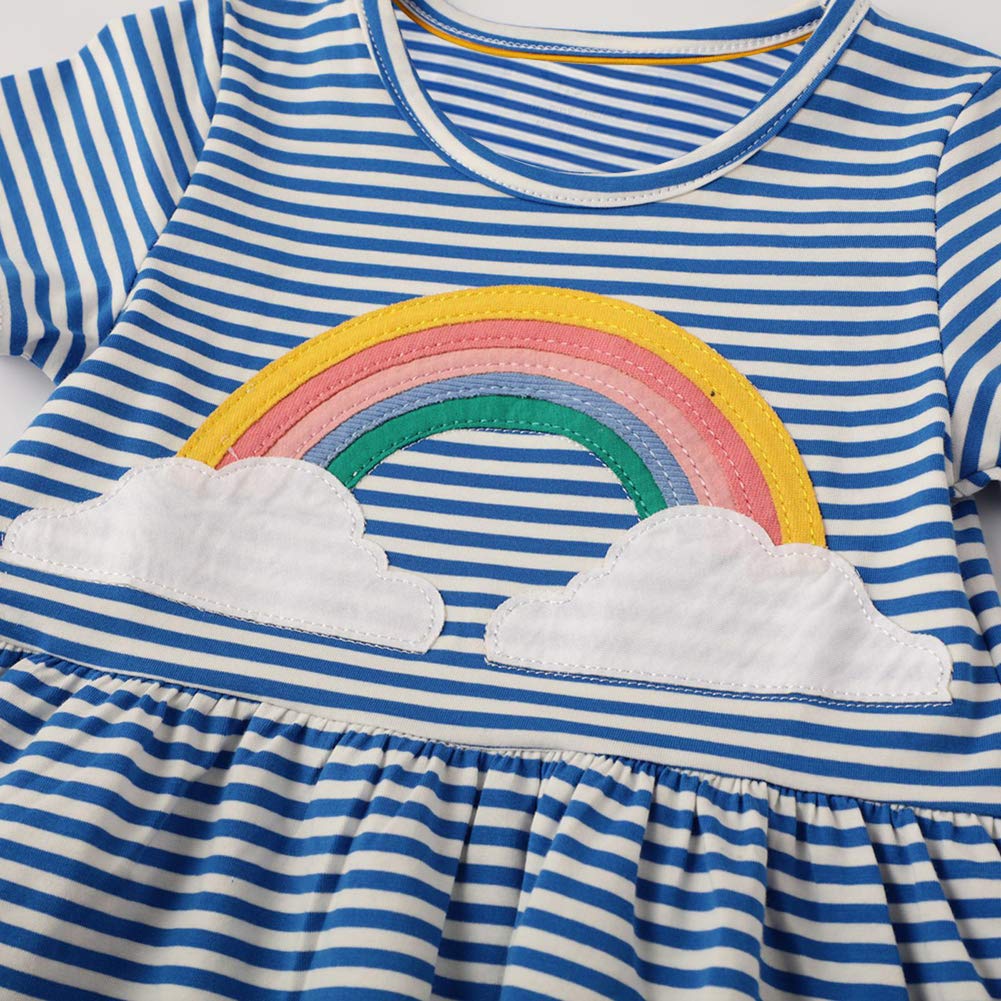 Smazero Baby Girl's Summer Dresses Short Sleeve Casual Dinosaur Horse Print Shirt Dress Little Kids Clothes Children Age 1-7 Years