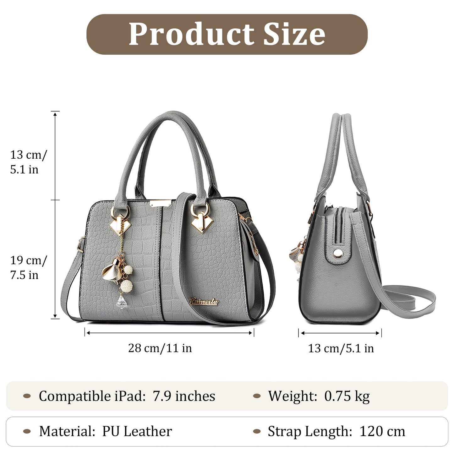 FORRICA Handbags for Women Elegant Pendant Ladies Shoulder Bags Top Handle Crossbody Bag PU Leather for Shopping Work Dating Black B