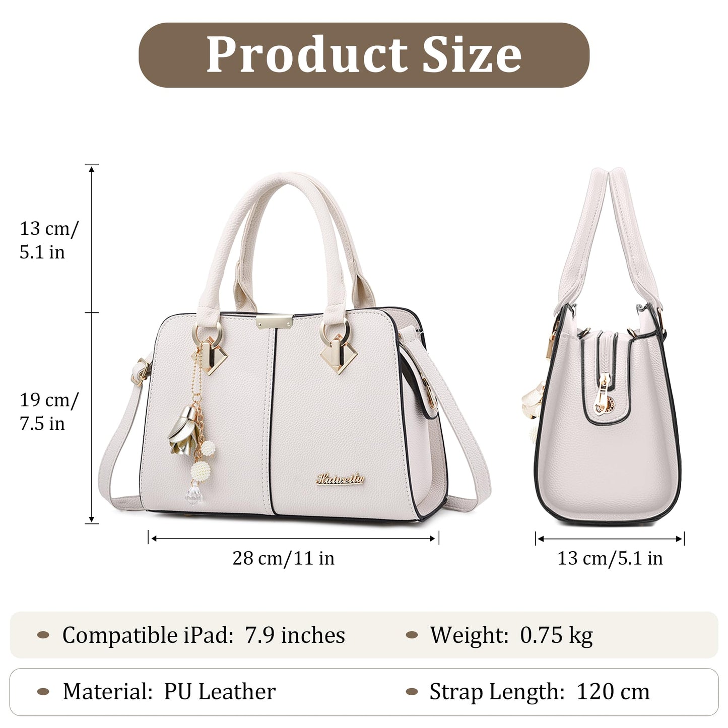 FORRICA Handbags for Women Elegant Pendant Ladies Shoulder Bags Top Handle Crossbody Bag PU Leather for Shopping Work Dating Black B