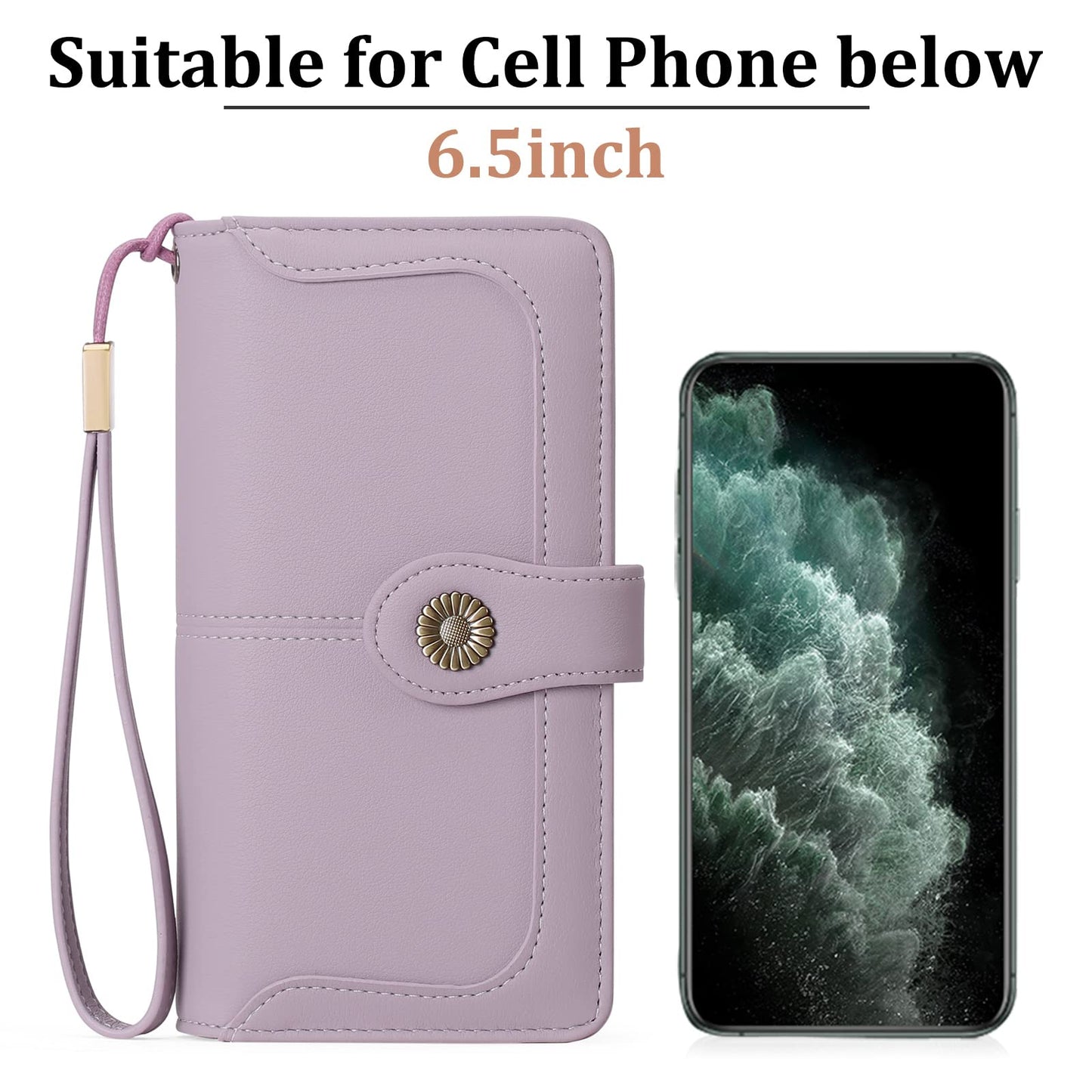 SENDEFN Genuine Leather Purses for Women, RFID Large Ladies Purse, Wallet for Women with Wrist Strap