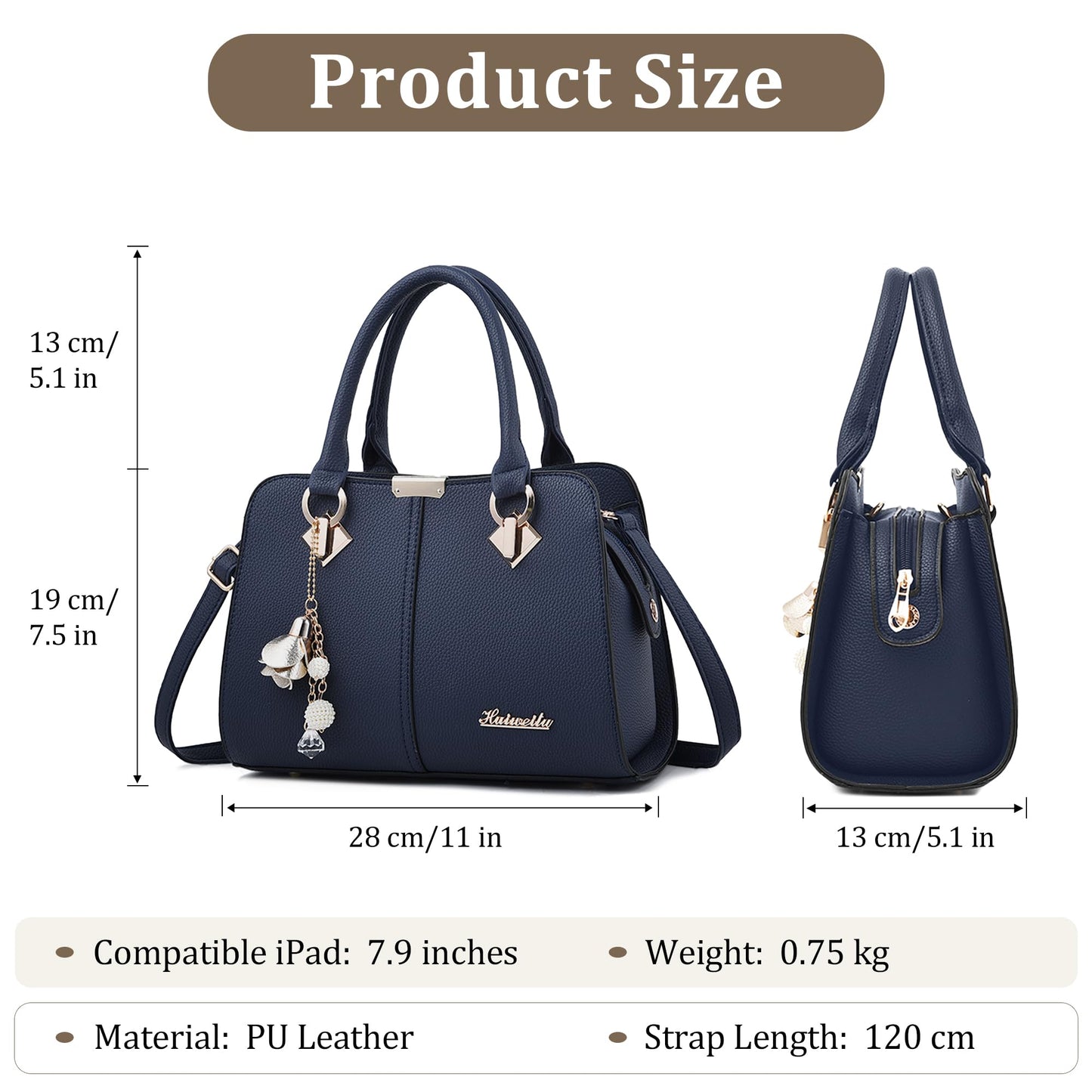 FORRICA Handbags for Women Elegant Pendant Ladies Shoulder Bags Top Handle Crossbody Bag PU Leather for Shopping Work Dating Black B
