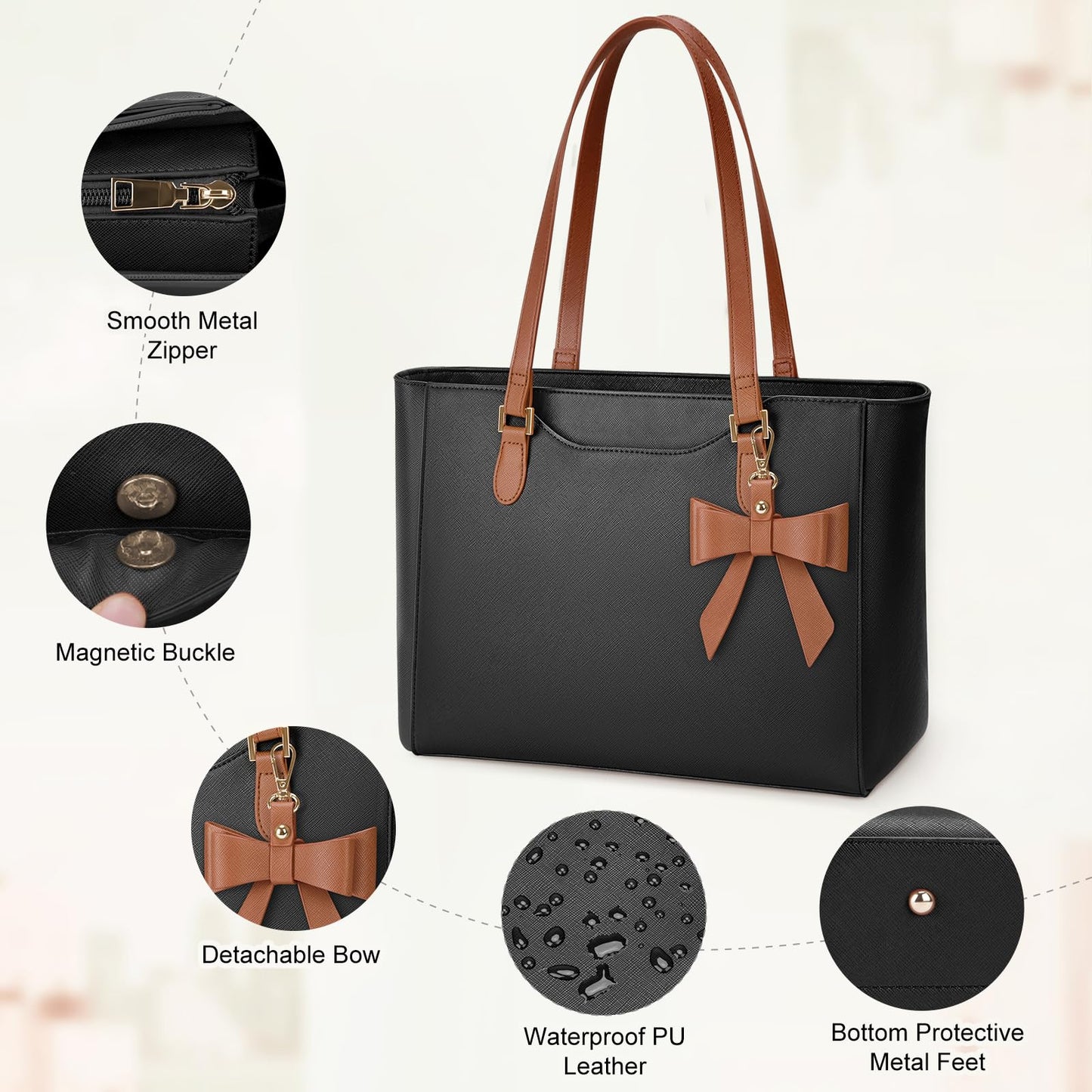 KTMOUW Handbags for Women Large Capacity PU Leather Tote Bags for Women with Zip, Shoulder Bag Ladies Handbag Tote Bag for School Work Travel Shopping Black